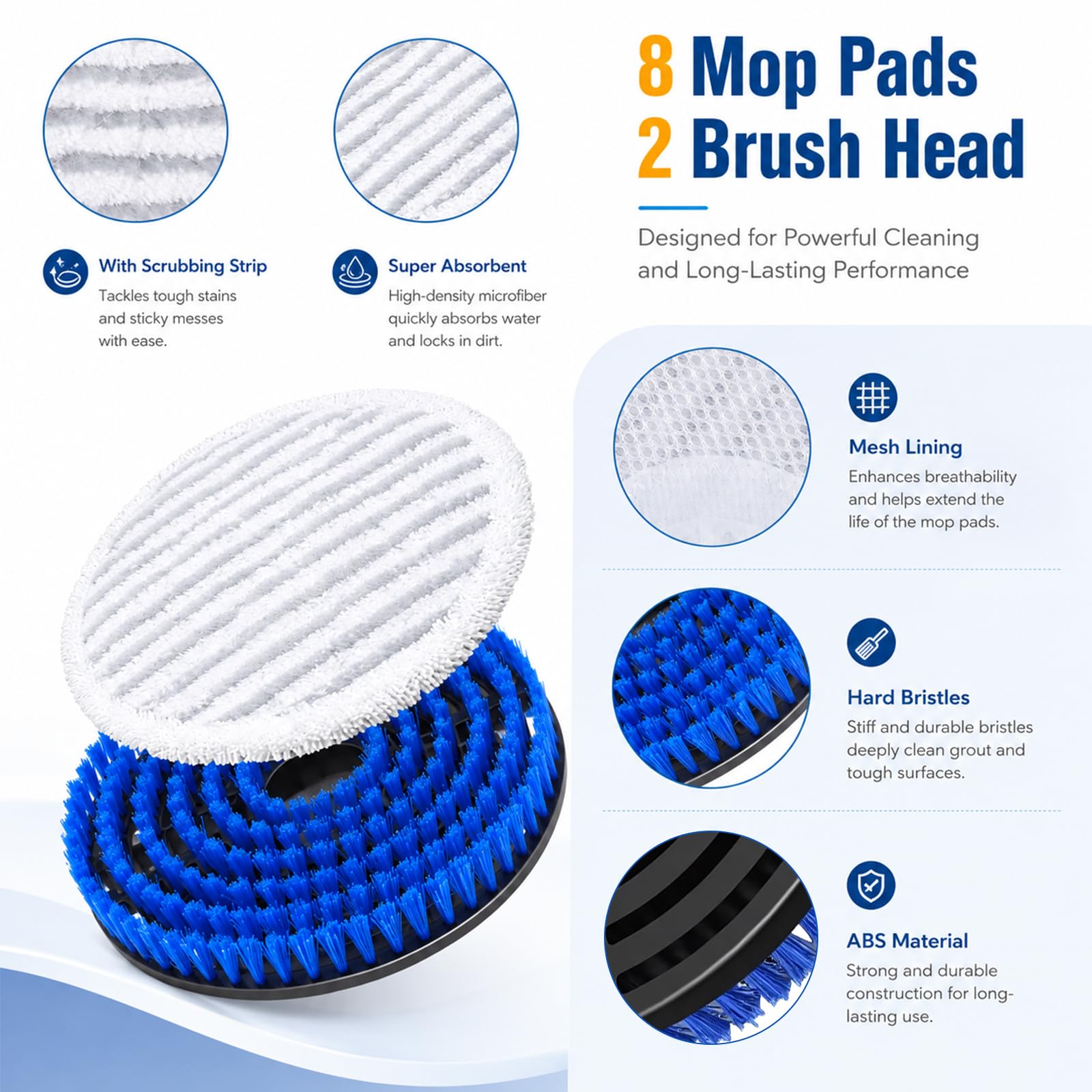 Almohadillas de repuesto para mopa de vapor Shark Steam Mop Professional Cleaning and Polishing Compatible con Shark S8201/S7000/S7001 Series para limpieza profunda de suelos duros, 8 almohadillas de