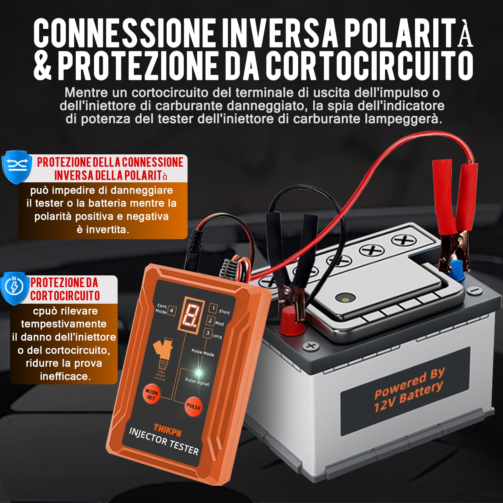 Tester per iniettori, Kit Pulizia Iniettori, Set di Pulizia dell'iniettore con 4 adattatori, 12 V, Set di Pulizia con 4 adattatori e 4 Tubi di Prova e 8 modalità di impulso Beley