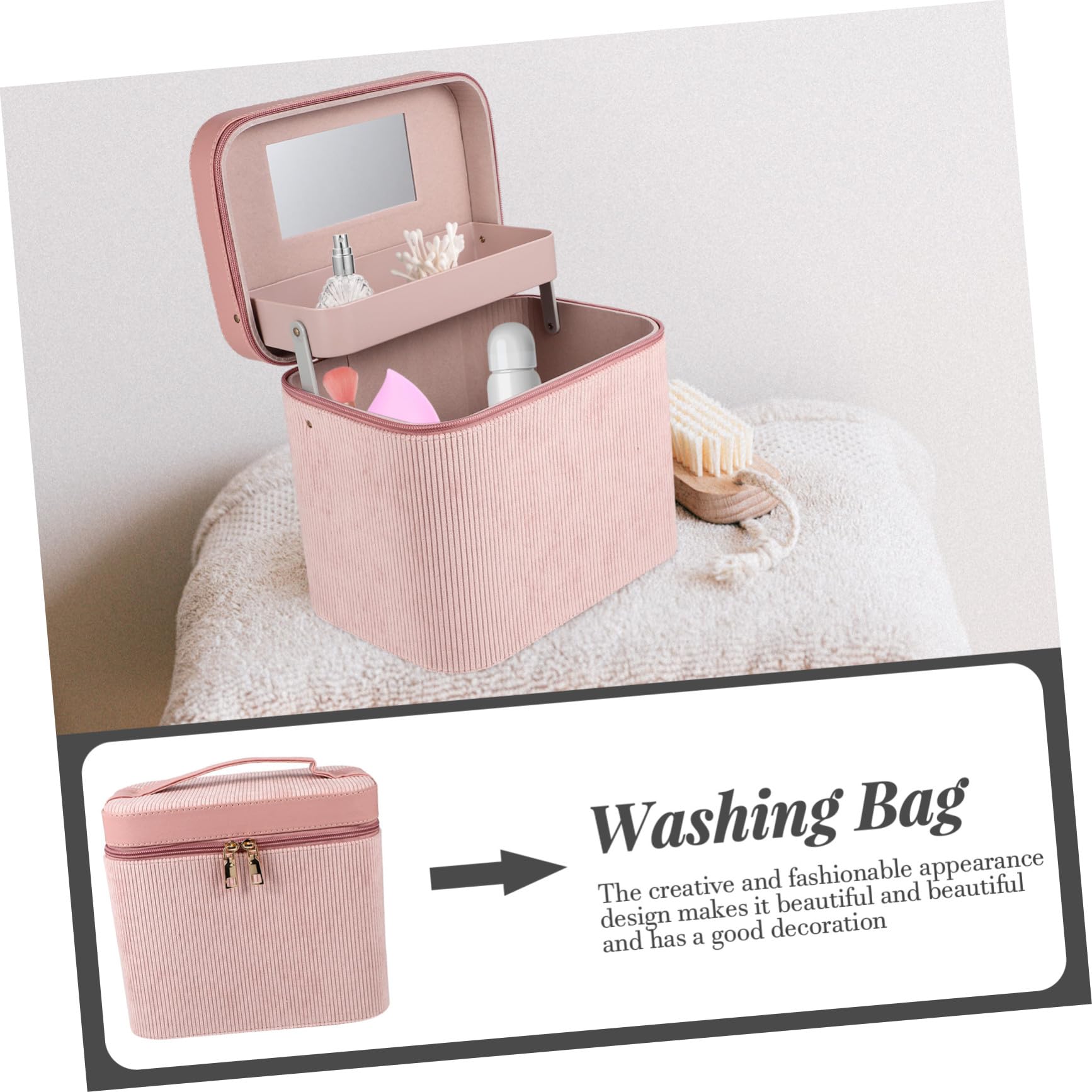 Tragbarer Kosmetikkoffer Groß Mit Griff Staub Und Verschleißfest Damen Make up Tasche Für Reisen Mit Spiegel