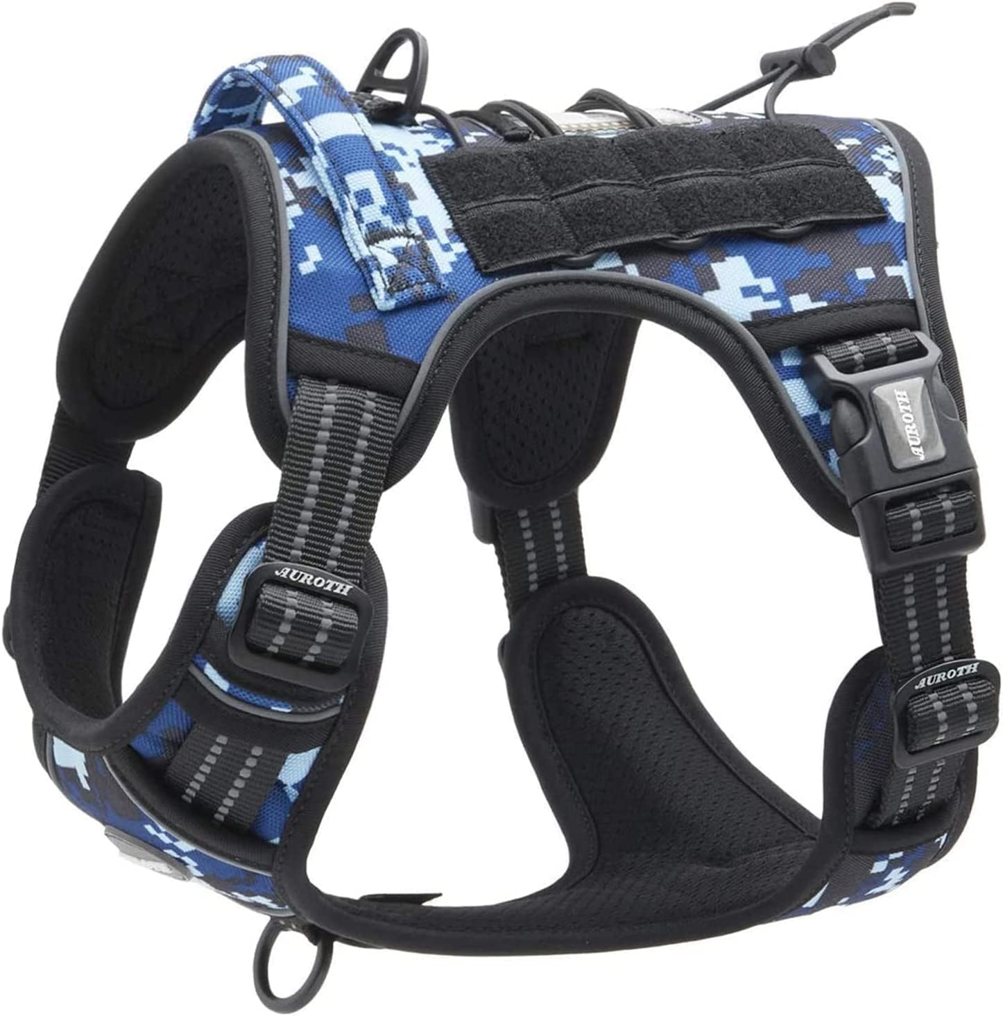 Auroth Tactical Anti Pull Dog Harness, Adjustable, Breathable, Reflective, Military Materials, Size S, Blue Camo