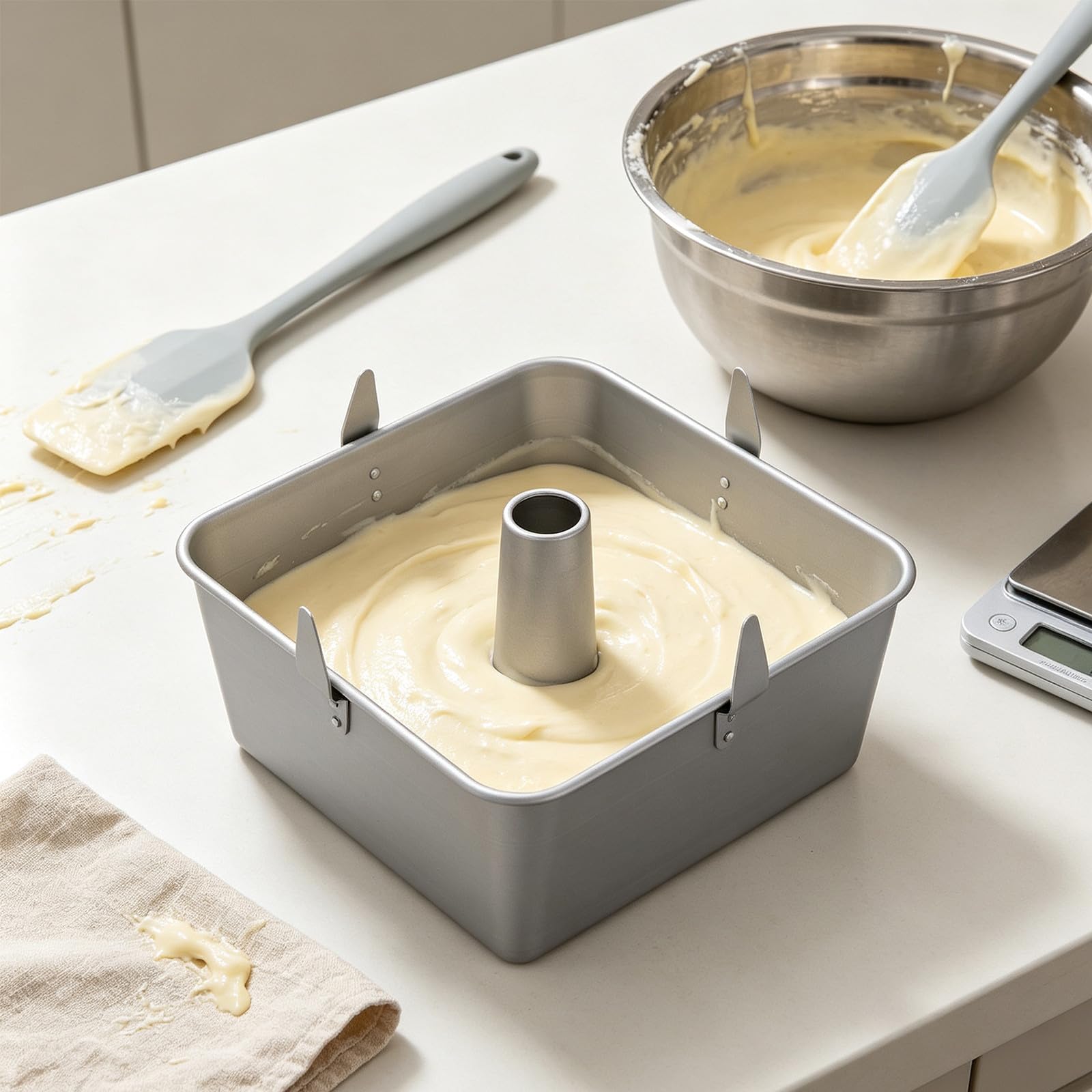 Molde cuadrado para pasteles con patas de enfriamiento, molde para pastel Angel Food con base extraíble, de aleación de aluminio antiadherente para hornear bizcochos, Chiffon