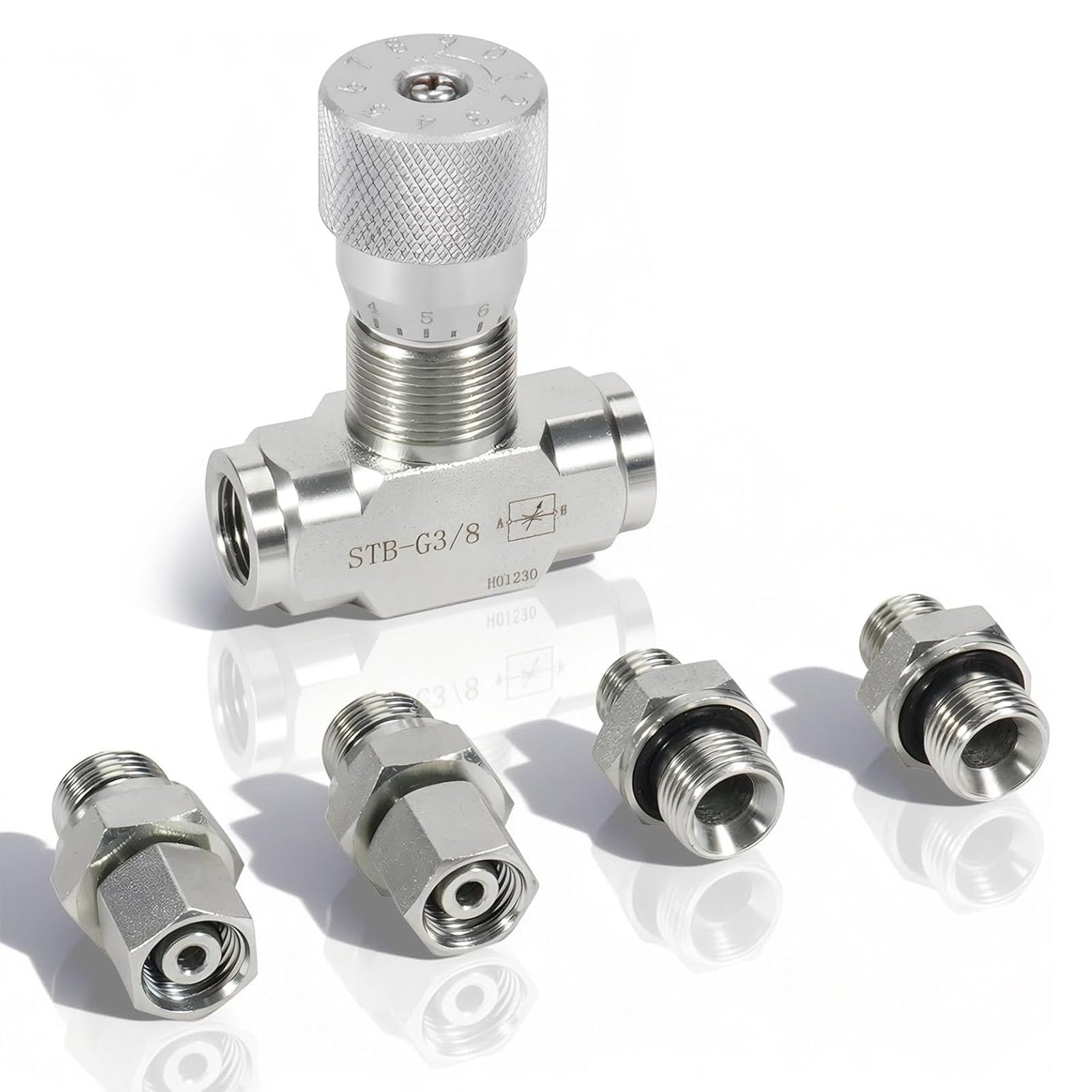 Naroote Vanne de Contrôle de Débit Hydraulique STB G3/8 L08, Adaptée pour Mini-pelle Série STB 0,8 ​​à 2 Tonnes avec Connexion M14, Contrôle de Vitesse de Cylindre Bidirectionnel
