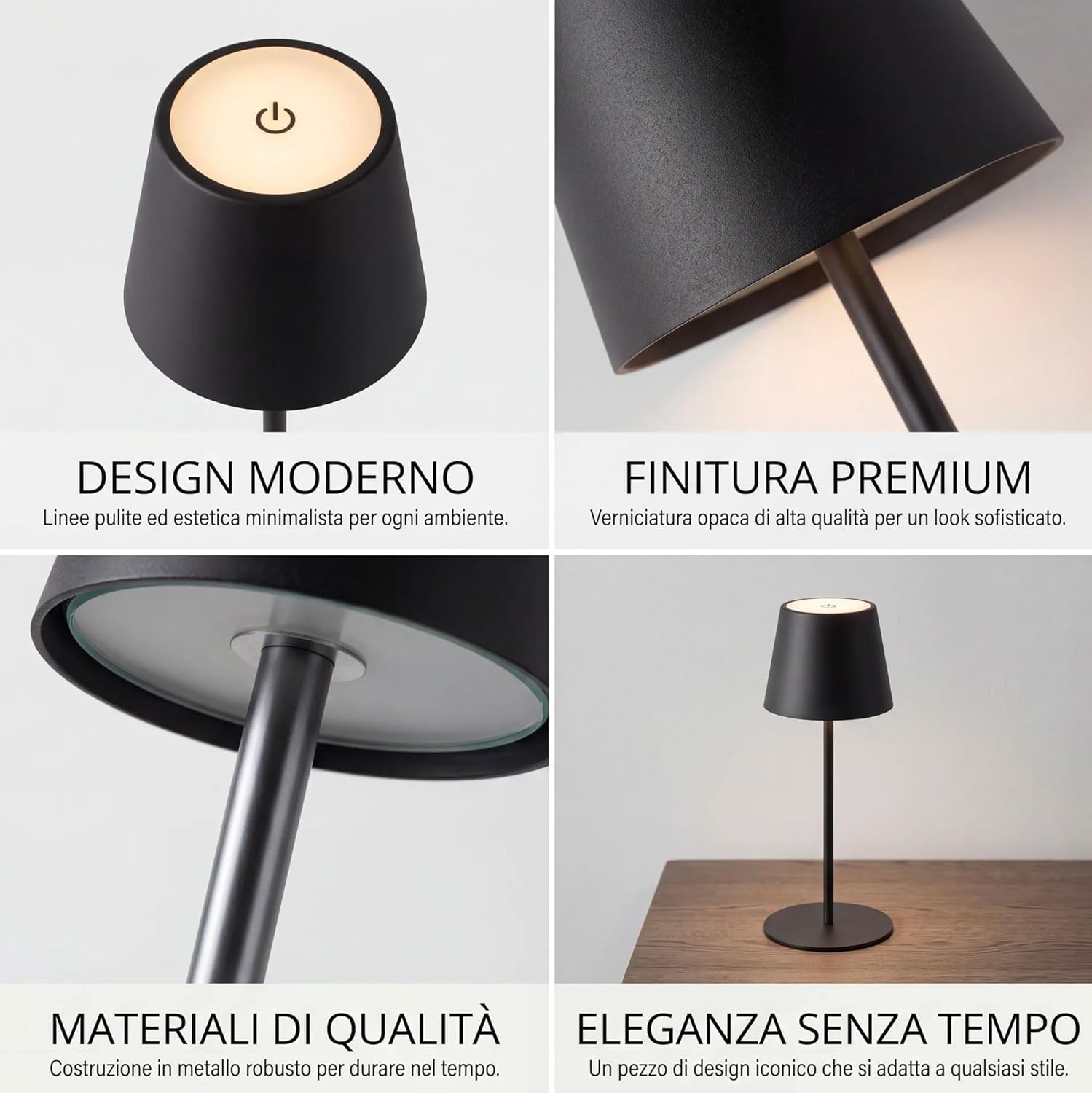 081 Store - 4 PEZZI LAMPADA DA TAVOLO SENZA FILI RICARICABILE, LAMPADA DA TAVOLO LED DIMMERABILE E CON 3 TONALITà DI LUCE, DIMMERABILE 3000-65000K ED IMPERMEABILE IP54 (6)