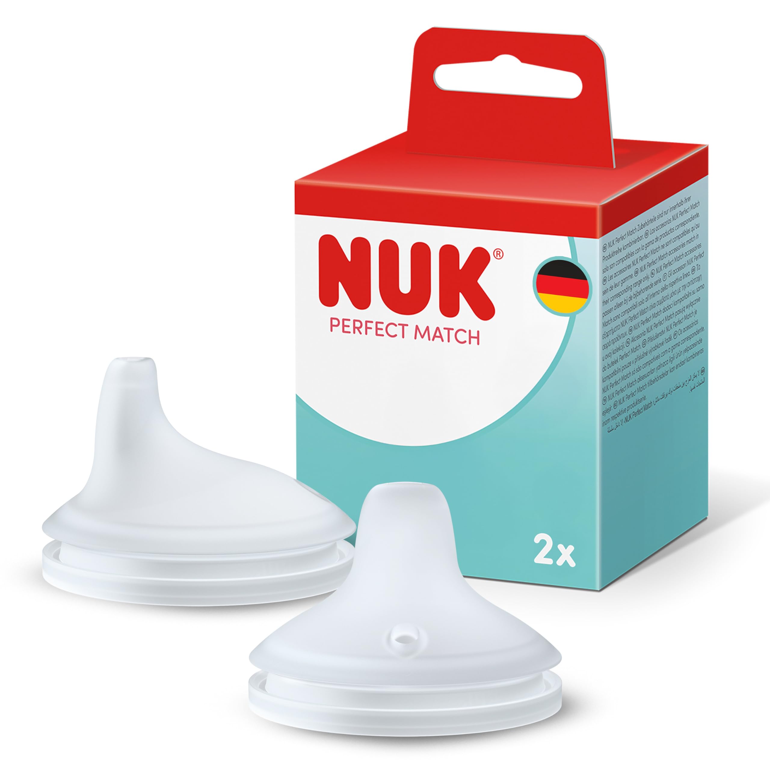 NUK Perfect Match Learner Bottle Spouts | 6+ Months | Leak Proof Sippy Cup Spouts | Silicone | 2 Count