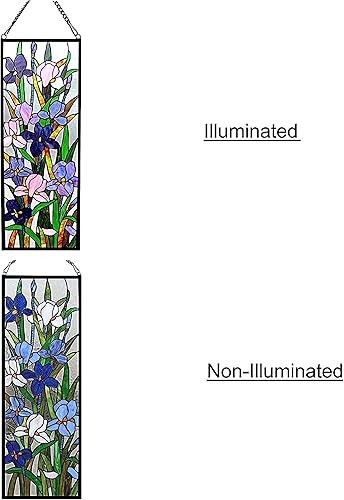 Miniatura 3 de Chloe Lighting SORORIA Tiffany Iris Design - Panel de vitrales (11.5 x 31.5 pulgadas), multicolor