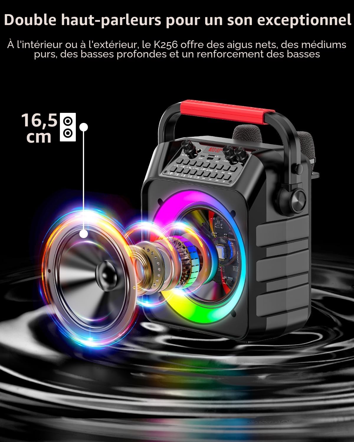 Machine karaoké pour Adultes,Enceinte Bluetooth Portable avec 2 Microphones. Karaoké Professionnel pour Les fêtes avec lumière LED,Support USB/TF/AUX/MIC/TWS.Présent de fête,DJ