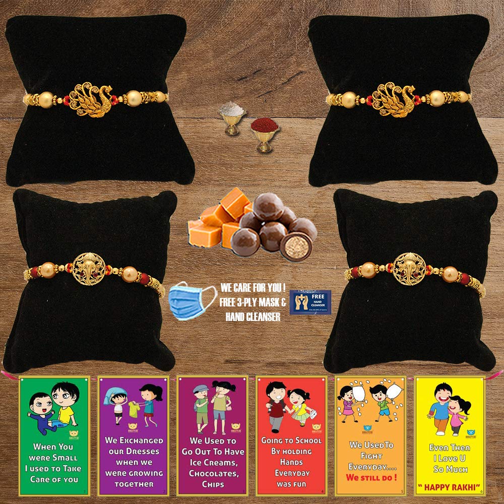 BOGATCHI B4B-5 Rakhi for Brother with Chocolate, Rakhi Set of 4, Premium Rakhi Set of 4 with Chocolates, 4 Rakhi Combo, Rakhi for Brother Combo , 50g