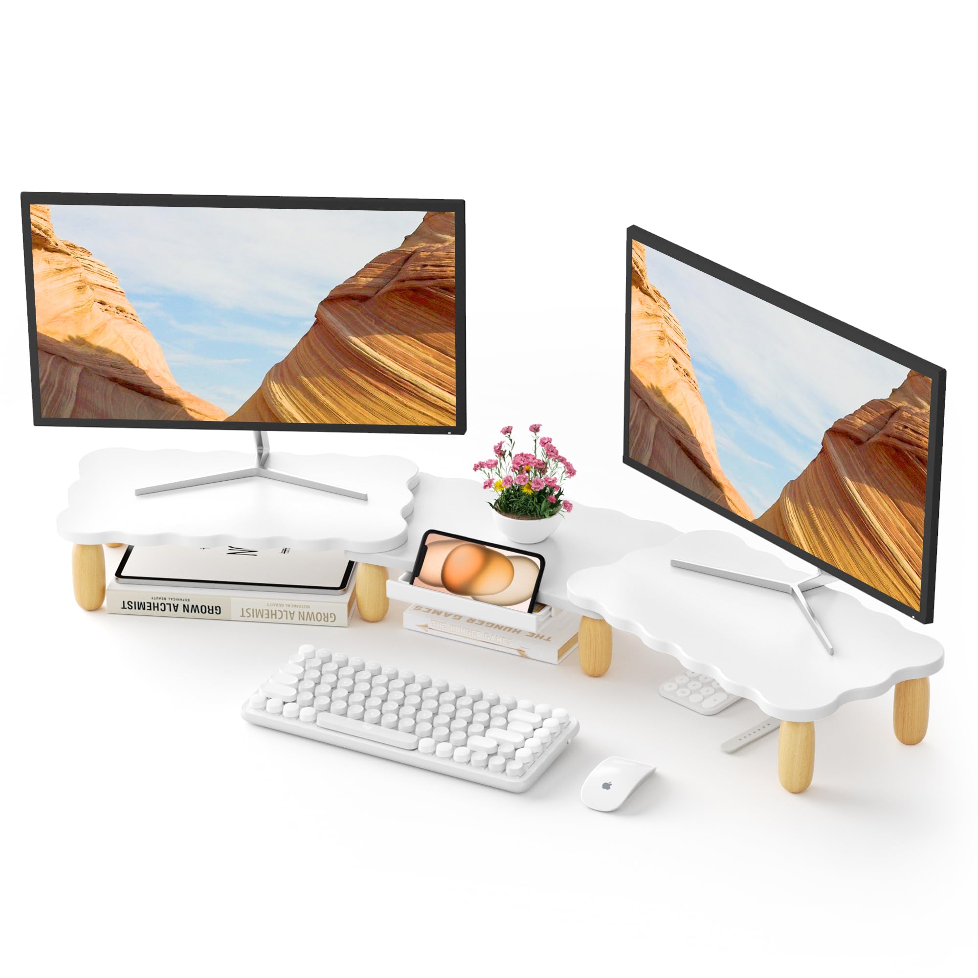 Amazon.com: Dual Monitor Riser, Cookie-Shaped Adjustable Length ...