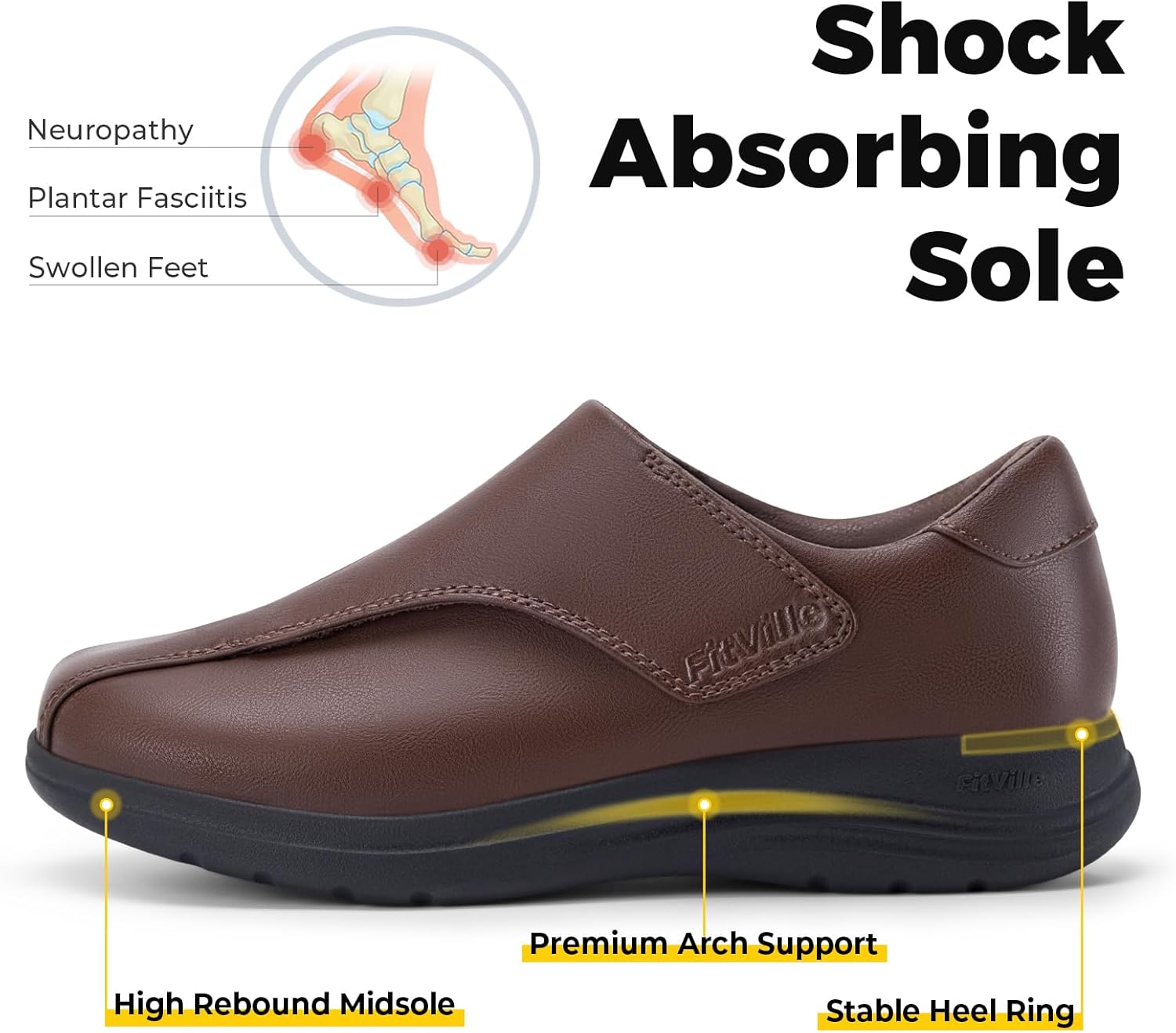 FitVille Diabetic Shoes for Women Wide Slip On Classic Oxford Shoes Business Formal Dress Shoes PU Leather Loafers Sneakers - Image 4