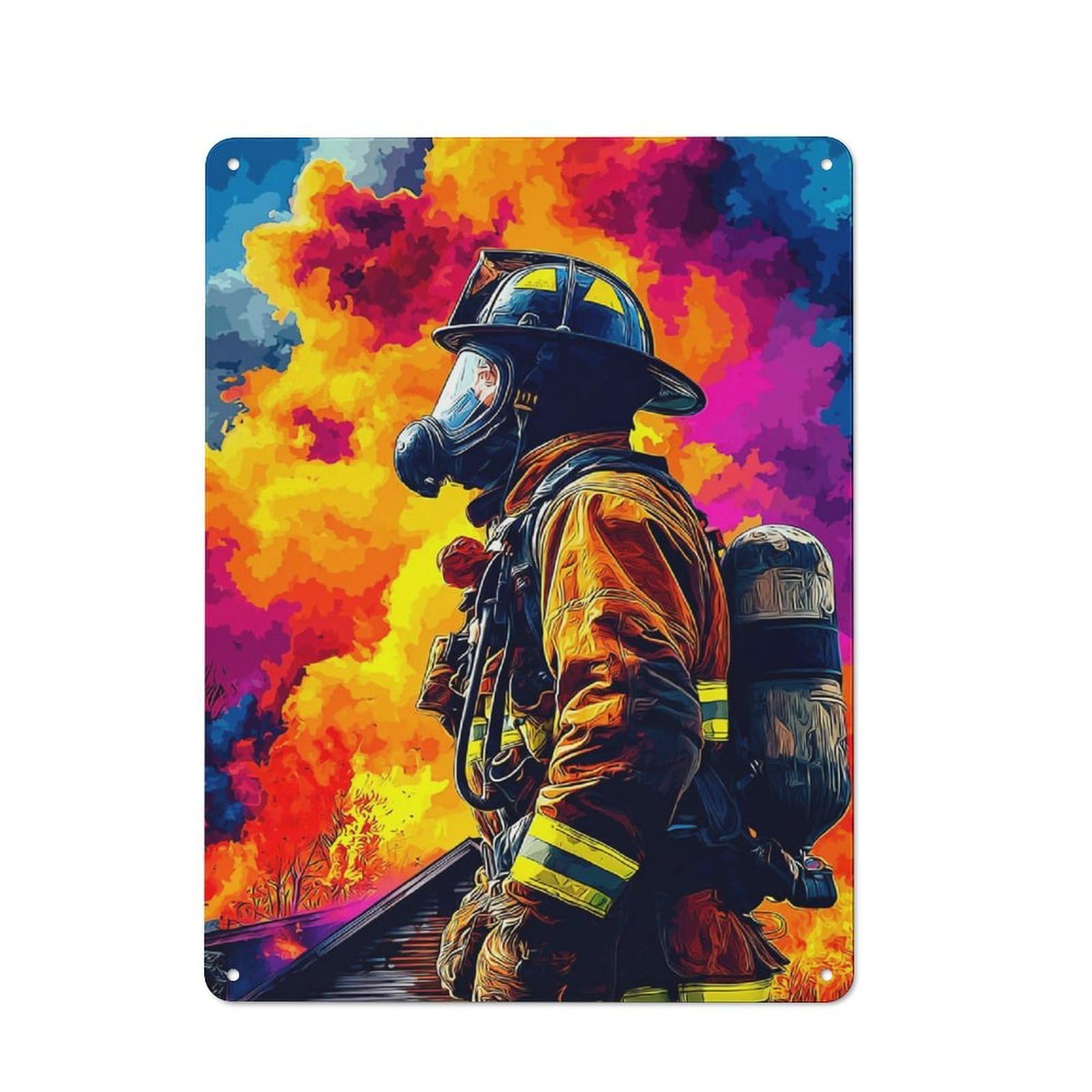 Junmoney Firefighter Bravery In Action -1 Metal Wall Sign 40X30cm Featuring For Garage Or Workshop, For Vintage Wall Decor Fans, For Metal Sign Collectors