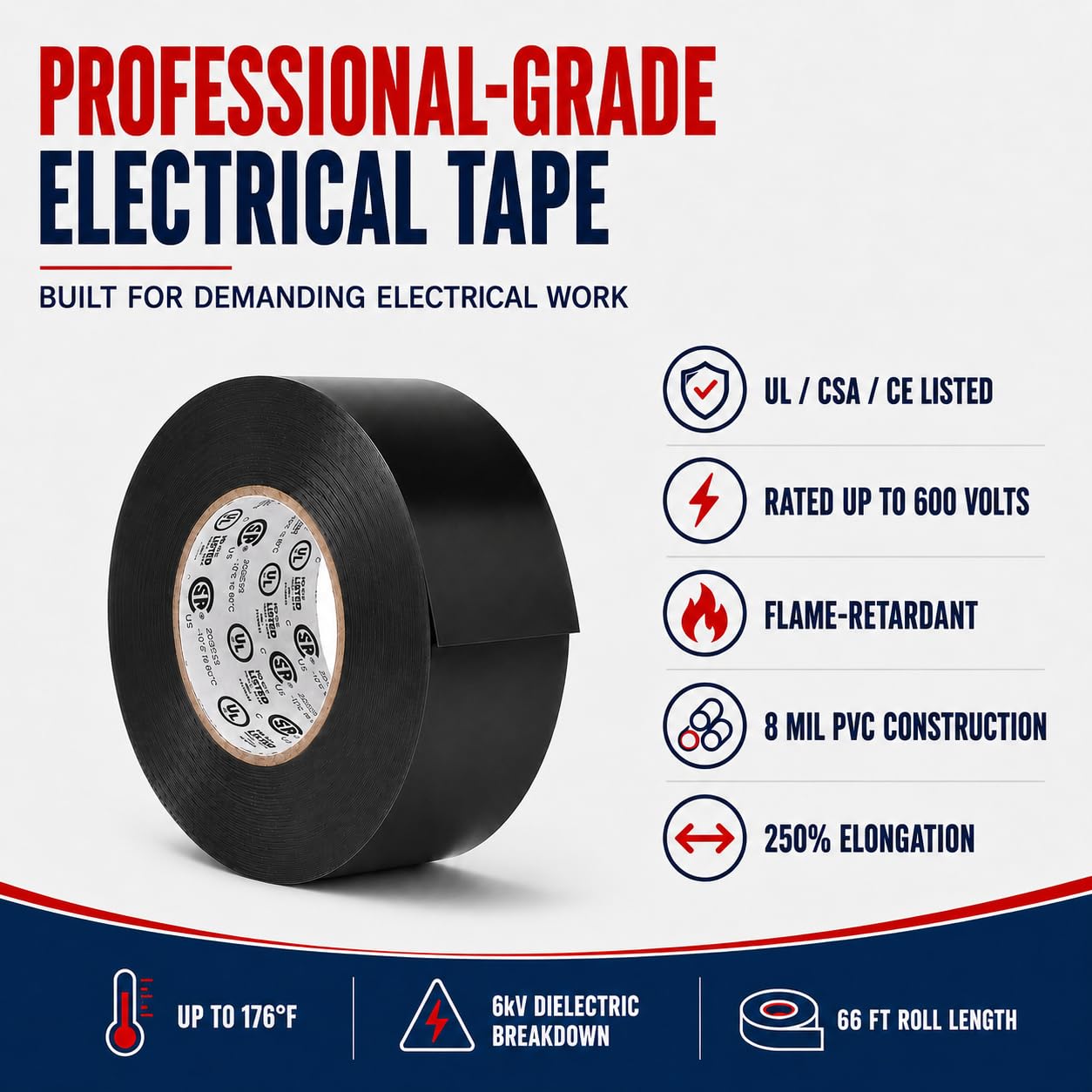 t.r.u. el7566-aw negro PVC Premium Grade cinta aislante: 66 ft. (8 mil)