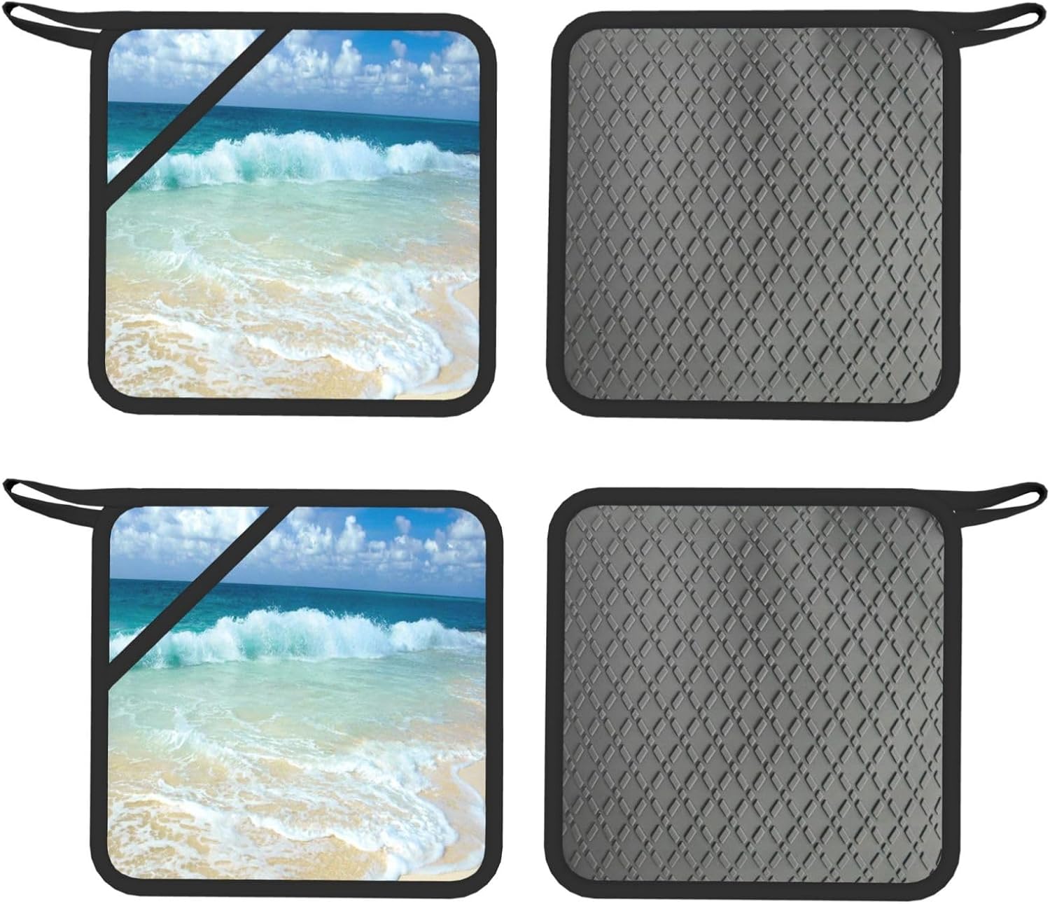 Serene Coastal Oven Mitts and Pot Holders Set of 4 Heat Resistant Kitchen Gloves with Silicone Palm Hot Pads for Baking Cooking Grilling BBQ