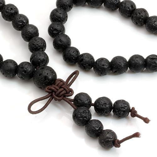 Miniatura 5 de MILAKOO Pulsera de piedra de lava natural, 108 cuentas budistas de oración tibetana