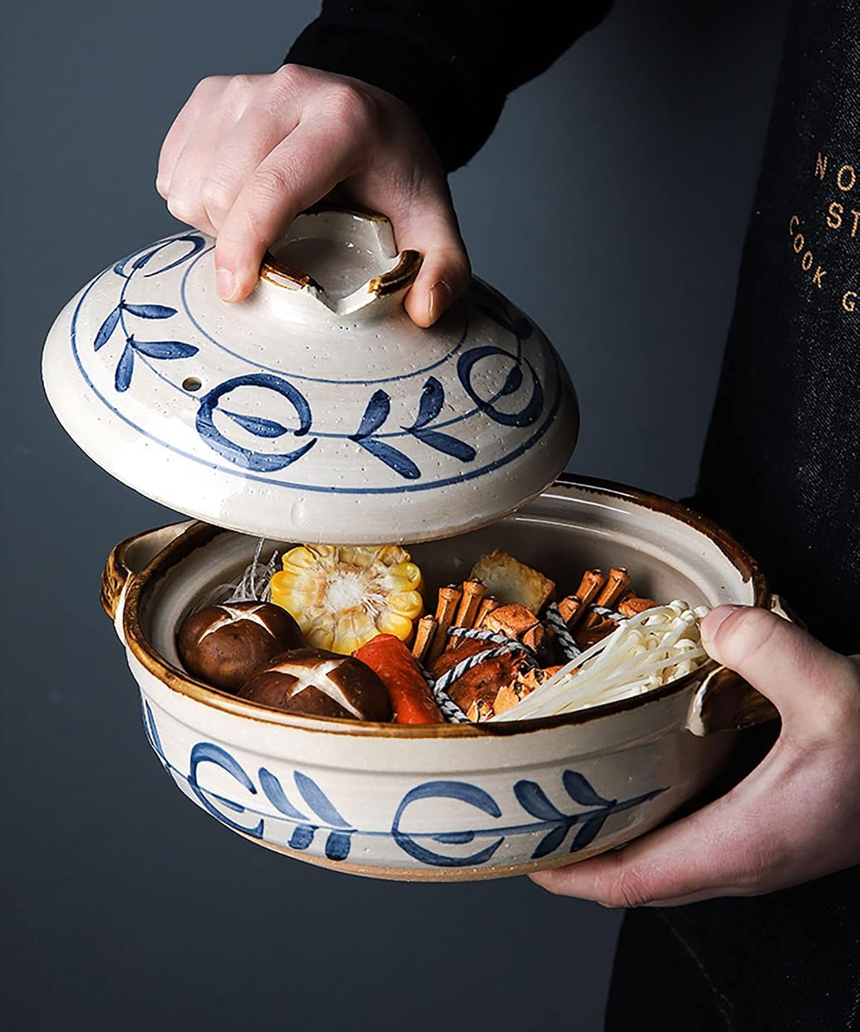 Pentola in Ceramica Giapponese con Coperchio - Casseruola retrò per Stufati, Cottura Ad Alta Temperatura su Fornelli A Gas, Ideale per Riso E Pasti Casalinghi 1.2l