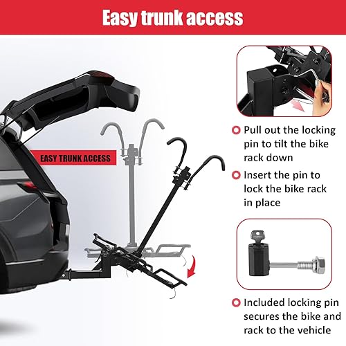 Miniatura 4 de FORWODE Portabicicletas de plataforma de montaje de enganche para bicicletas, capacidad de 200 libras, sin tambaleo, se adapta a neumáticos de hasta