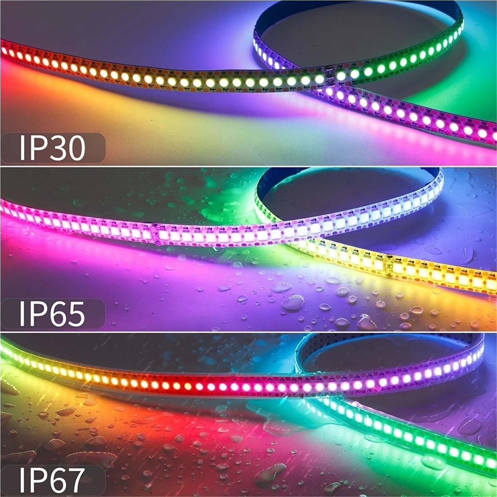 WS2812B WS2813 WS2815 SMD 5050 tira de luces LED 144 píxeles Direccionable individualmente Iluminación en cinta LED inteligente IP30/IP65/IP67 (W PCB,5V WS2813,1m 144 IP30)
