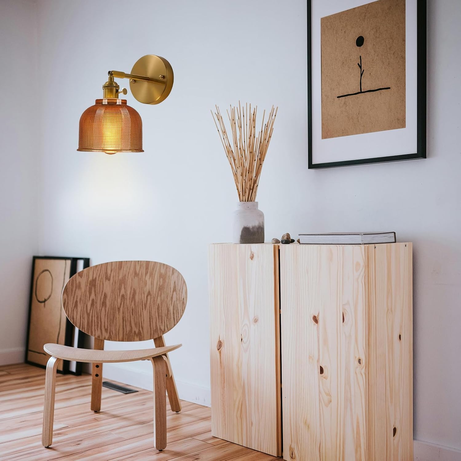 Duty Heavy Amber Glass Vintage Retro Farmhouse Mini Wall Lamp Sconces Gold Brass Finish Wall Light for Kitchen Island Bedside (Amber)