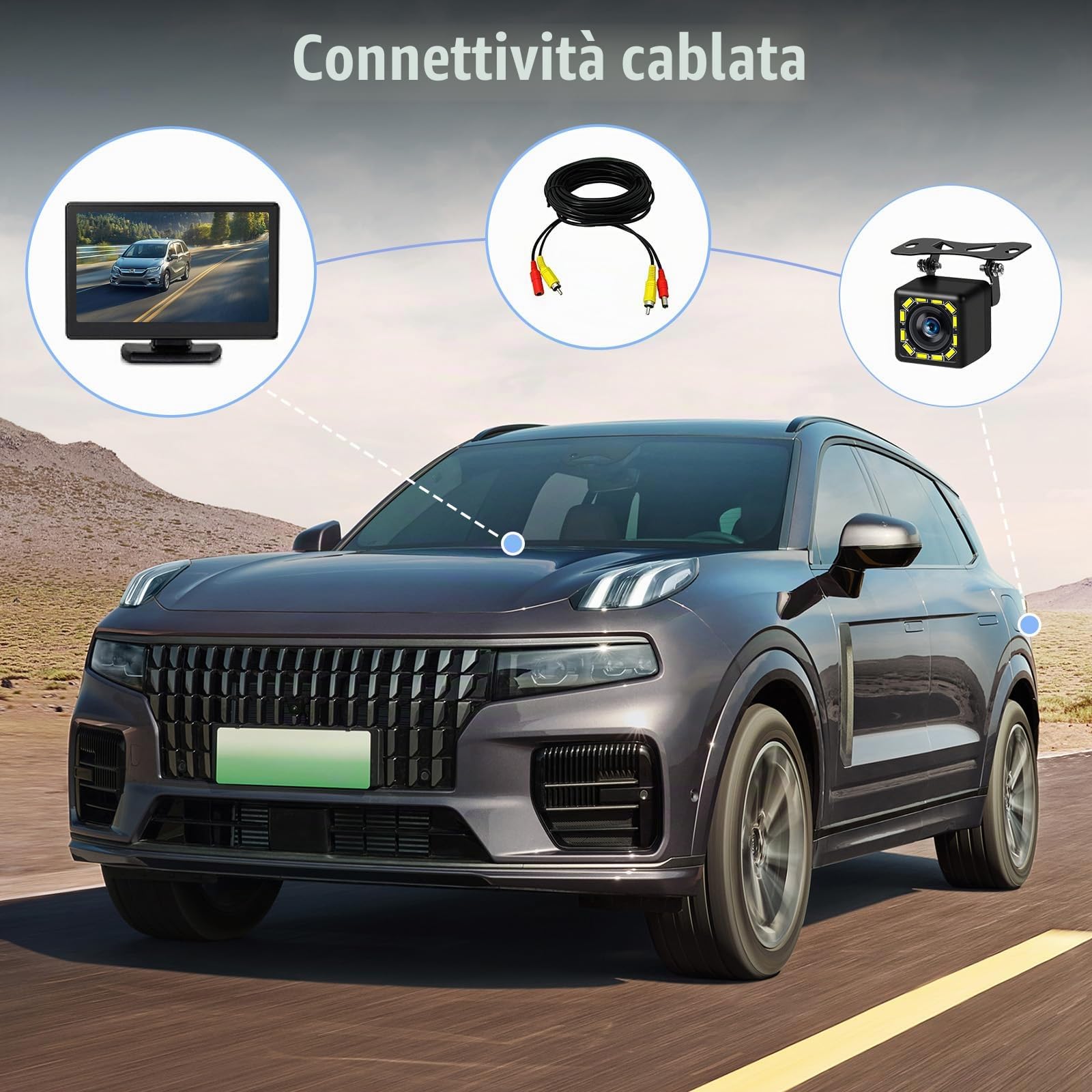 4.3" Telecamera di Retromarcia Auto con LCD Monitor per RV SUV Pickups LKW | Telecamera di Retromarcia Kit con Visione Notturna IP66 Impermeabile con 33FT Cavo 12LED Impermeabile Cablata