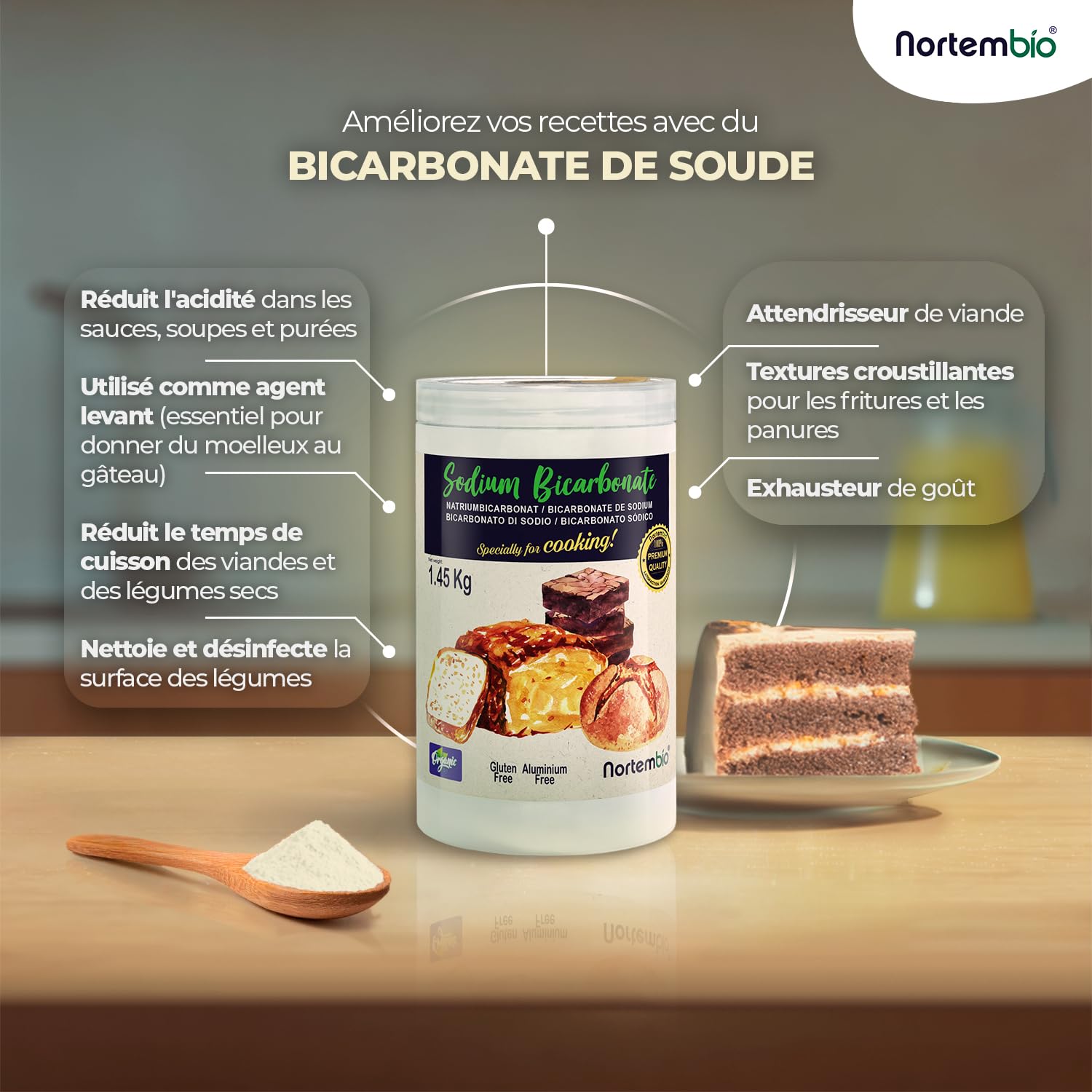 Nortembio Bicarbonate de Sodium E500(ii) 6,5 kg Additif Alimentaire pour Cuisine et Pâtisserie, Qualité Gourmet, Haute Pureté 100% Naturelle + eBook OFFERT
