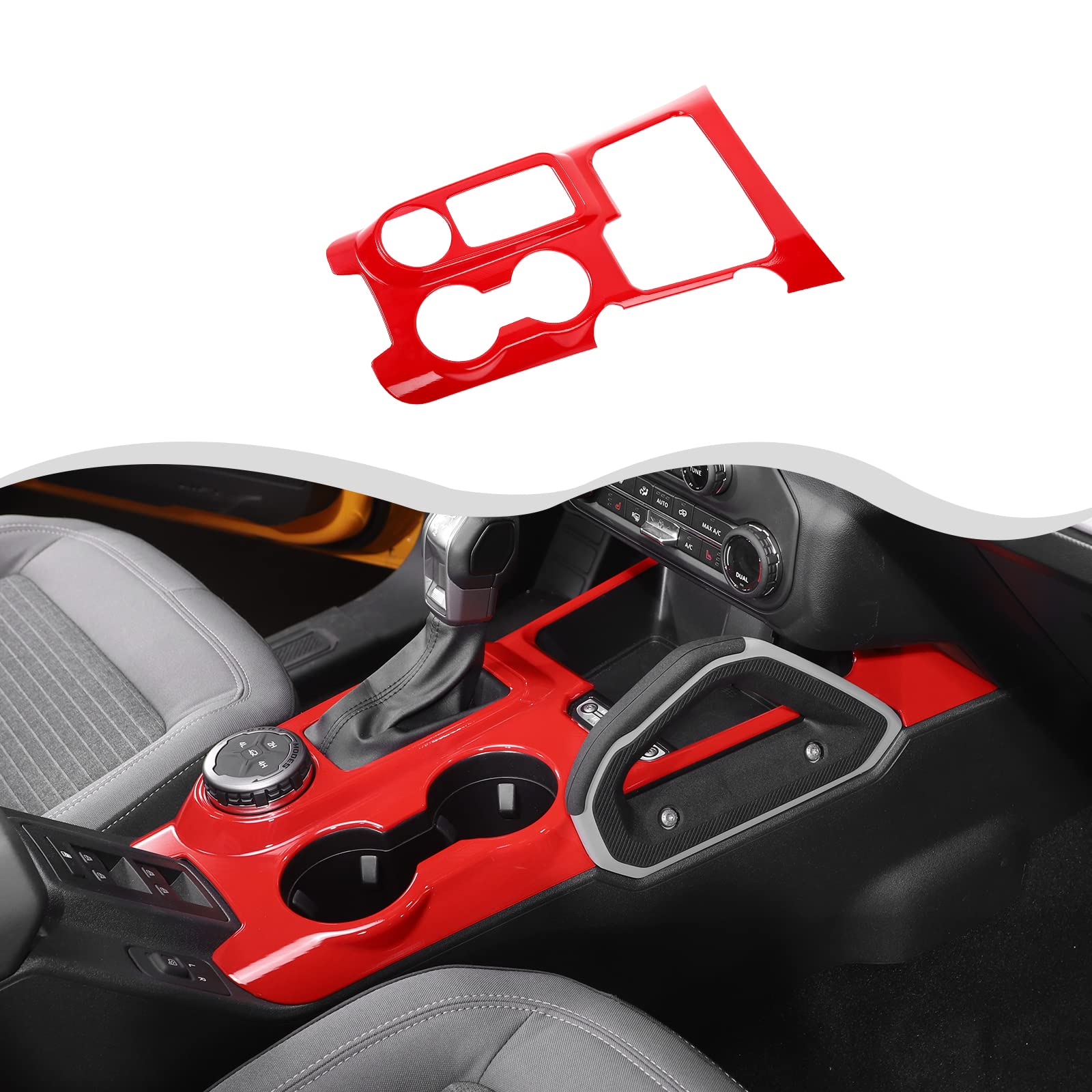 Photo 1 of HTHE for Ford Bronco 2021 2022+ Center Console Gear Shifter Panel Cover (Red,ABS)