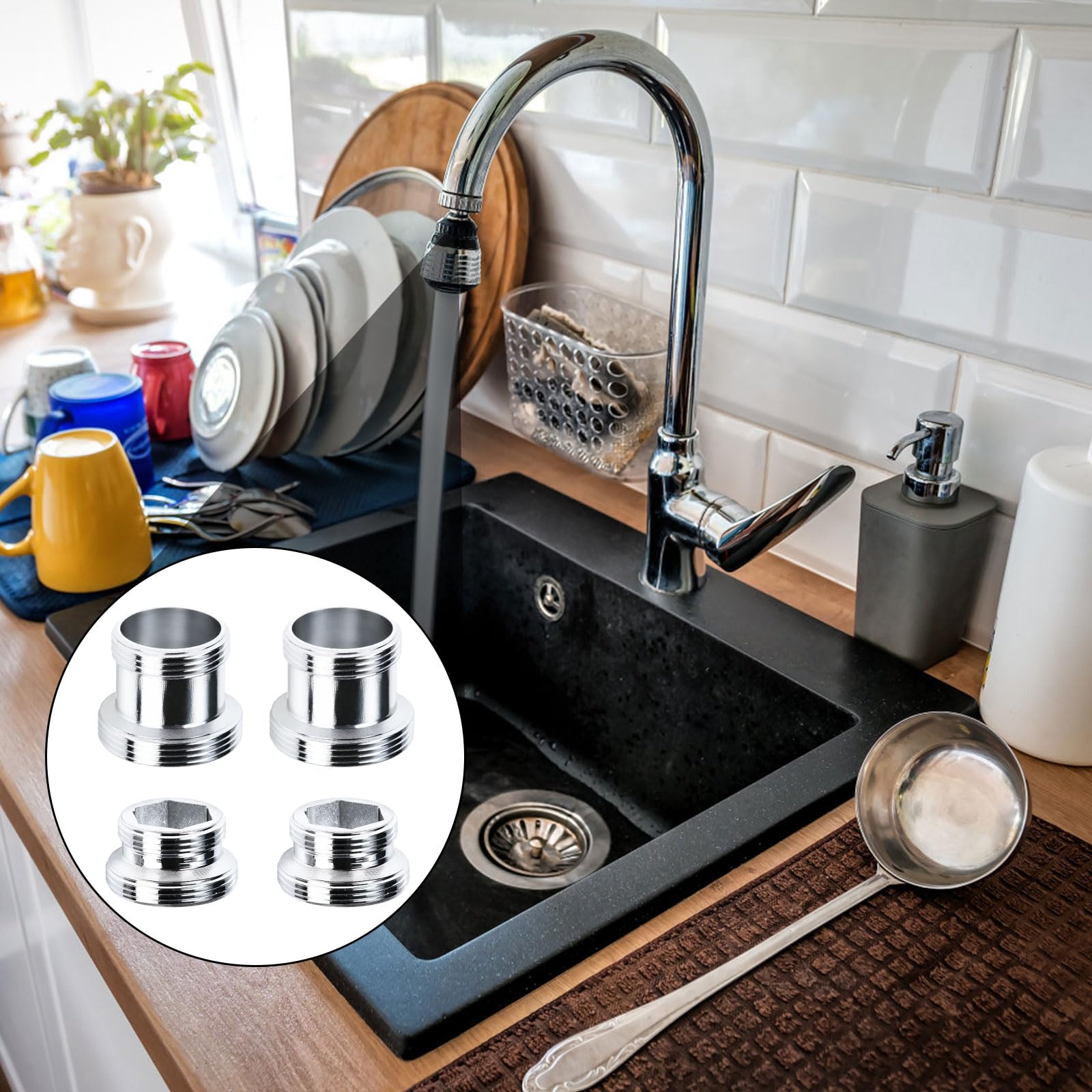 4 Pezzi Adattatore Rubinetto, Adattatore a Doppia Filettatura in Ottone, per Aeratore Rubinetto Cucina, Filtro per Acqua, con 4 Guarnizioni