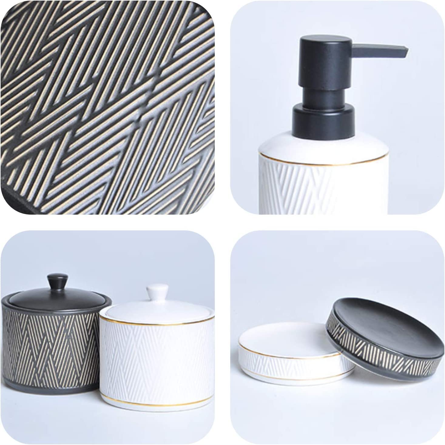 Accesorios Baño Set De Baño Juego De Accesorios De Baño Retro De Cerámica con Patrón De Relieve Juego De Baño De Estilo Europeo para Regalo De Inauguración De La Casa Juego Accesorios Baño (Color : W
