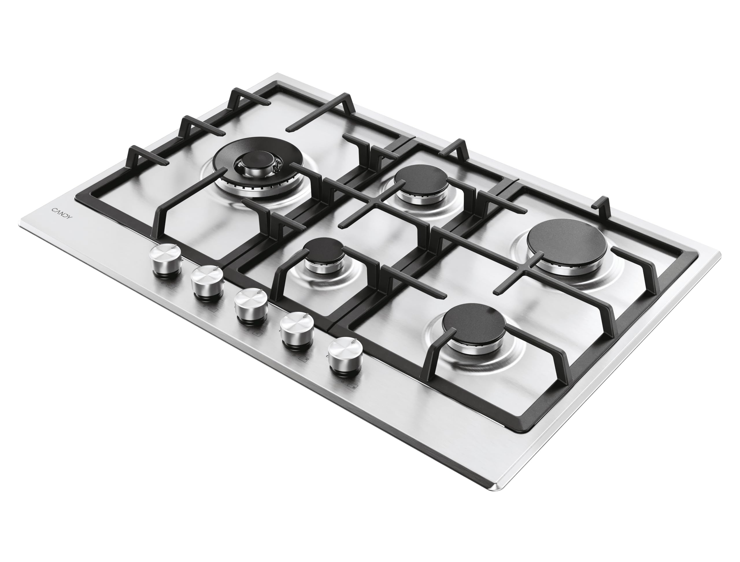 Candy Moderna Piano Cottura a Gas 5 Fuochi Acciaio Inossidabile Bruciatore Doppia Corona Griglie Lavabili Lavastoviglie 80x74,5x51 cm Inox CHG7WL4WTX