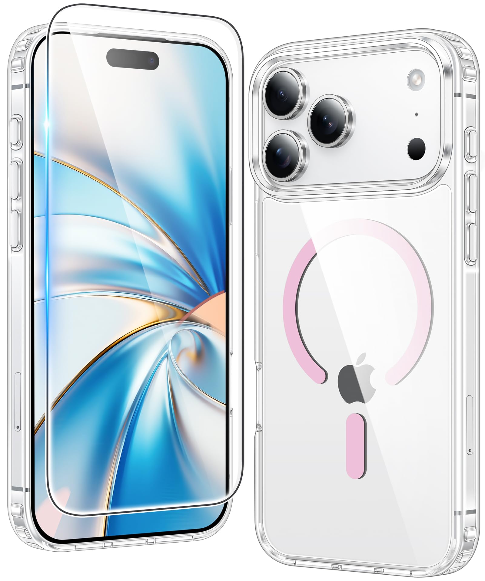 FNTCASE for iPhone 17 Pro Case Clear Magnetic with Screen Protector