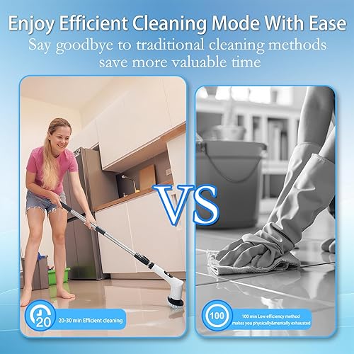 Miniatura 4 de Cepillo de limpieza multifuncional 9 en 1 con mango desmontable, 9 cabezales de cepillo reemplazables y pantalla LCD, limpiador giratorio eléctrico