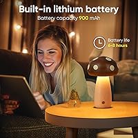 Vista 5 de 2 Pack LED Wood Mushroom Table Lamp, Rechargeable Cordless Touch Bedside Small Lamps, Wireless Stepless Dimming Night Light, Portable Battery Lamp