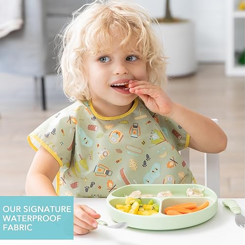 Miniatura 3 de Bumkins Baberos - Baberos para niños pequeños, impermeables, grandes para 1-3 años, manga corta