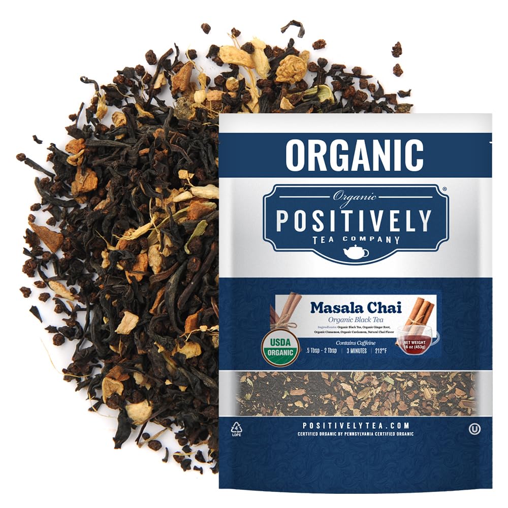 Organic Positively Tea Company, Masala Chai Black Tea, Loose Leaf, 16 Ounce