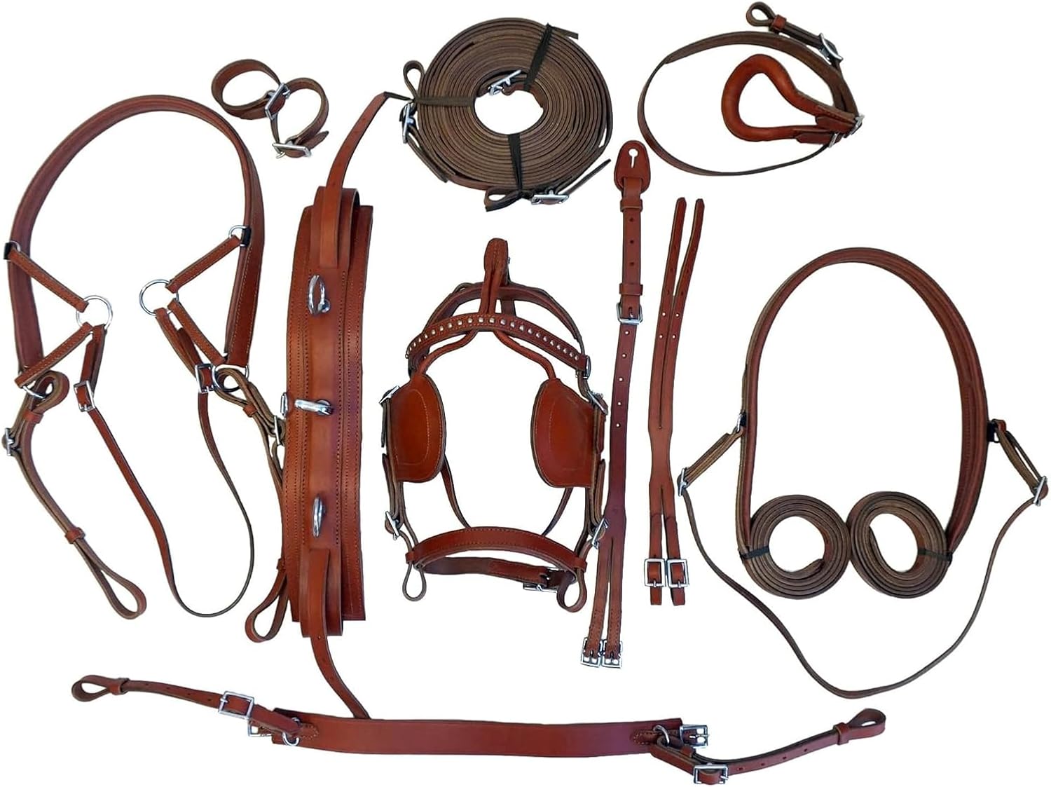 Designer Premium Leather Driving Harness for Single Horse Cart Full Cob Pony Shetland with Bridle, Reins, Traces, Breast Collar, Crupper Full Horse, Cob, Pony & Shetland 008