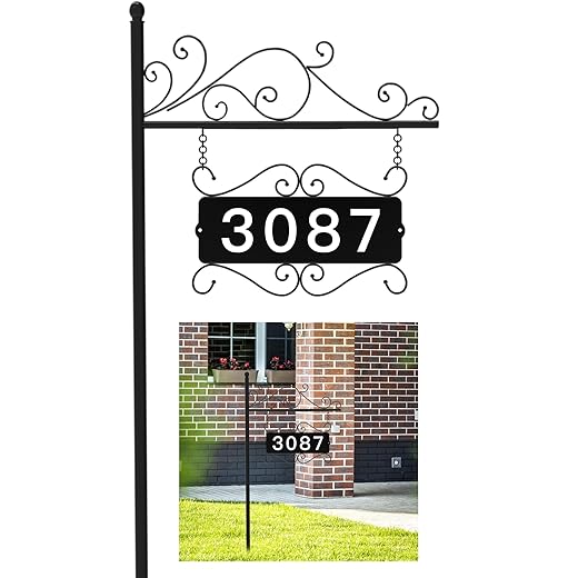 Metal Address Sign, Home Address Plaque, Address Post Sign Double-Sided, Street House Numbers for House Home Street Garden Yard (44" Pole)