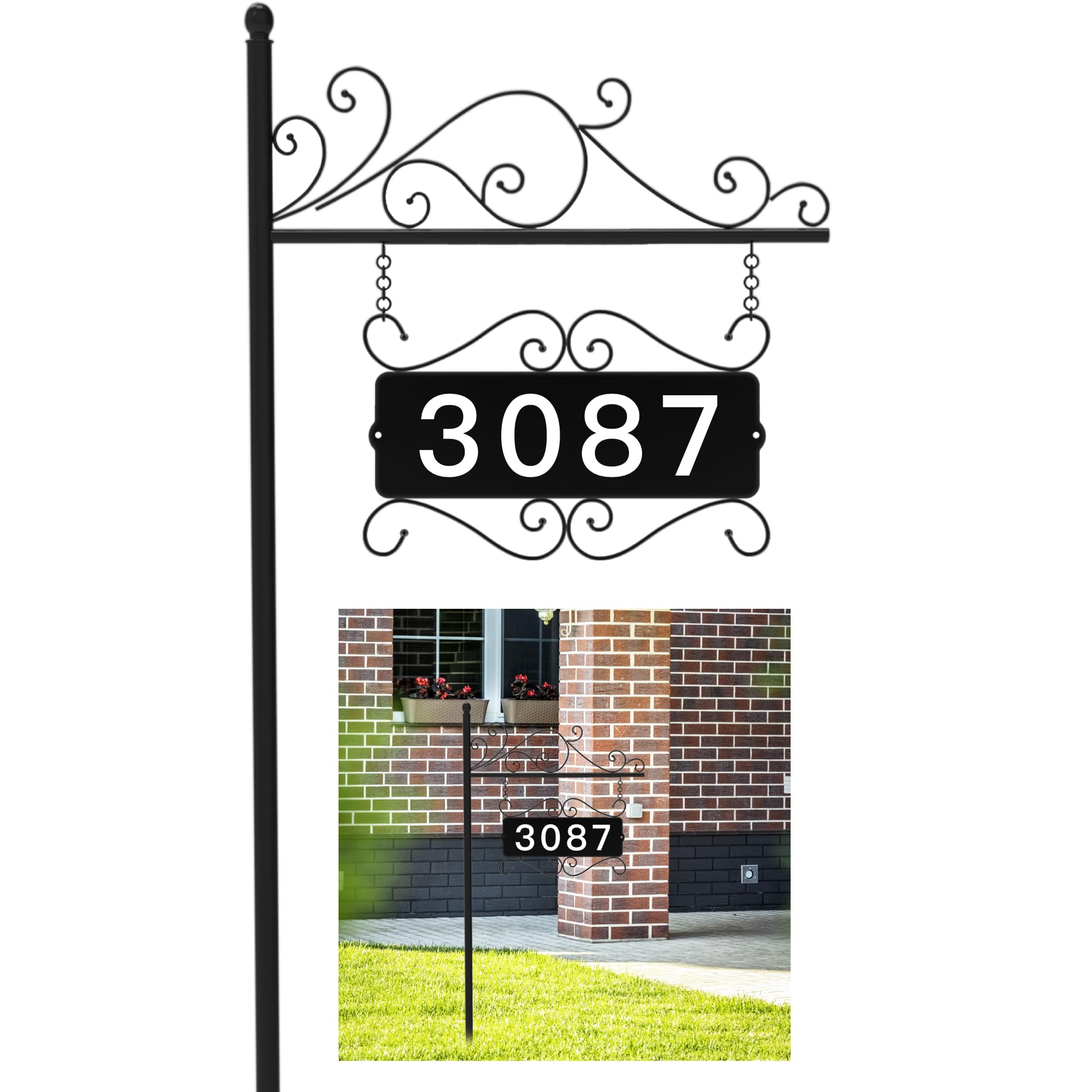 Metal Address Sign, Home Address Plaque, Address Post Sign Double-Sided, Street House Numbers for House Home Street Garden Yard (44" Pole)