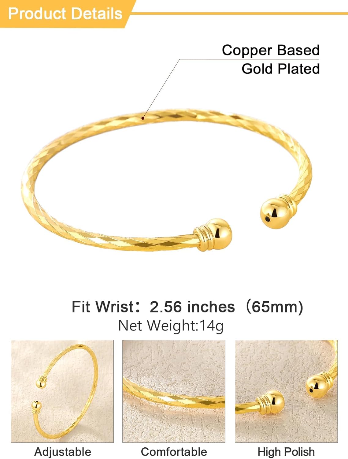 U7 Unisex Simple Cuff Bracelet 18K Real Gold Platinum Plated Fine Bracelets Fashion Jewelry Open Bangle Cuff Bracelets, Twisted or Heart Style