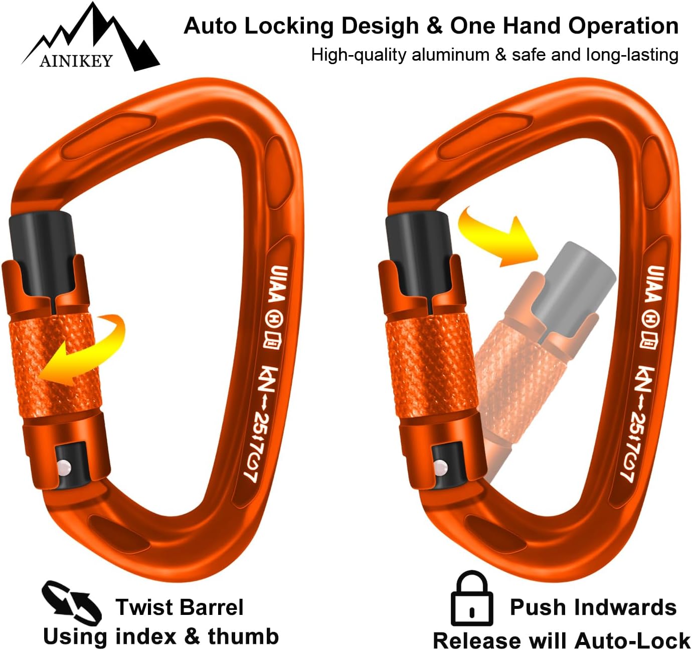 Climbing Carabiner Clips 25kN Auto Locking Carabiner, Professional Heavy Duty Large Locking Carabiner Clips for Rock/Ice Climbing Rappelling Rescue Swing etc, D Shaped, Large Size - Image 4