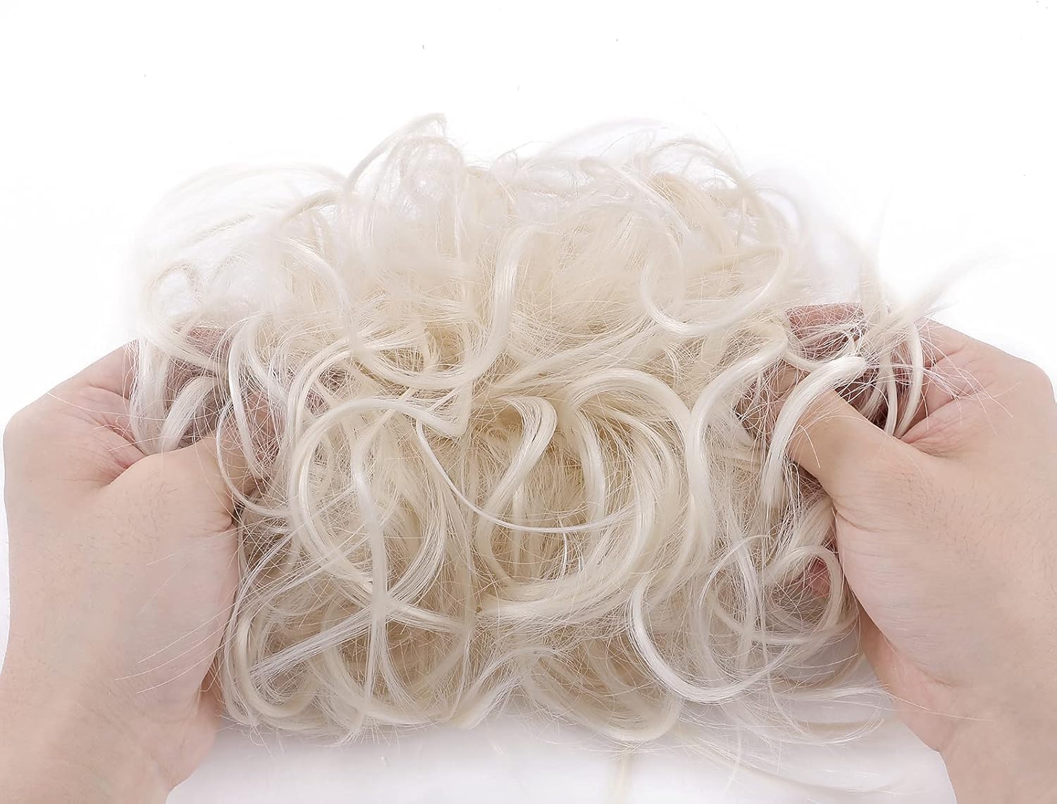Messy Hair Bun Chignons Synthetic Hair Extensions Wavy Donut Updo Scrunchy Curly Hairpieces White Blonde - Image 5