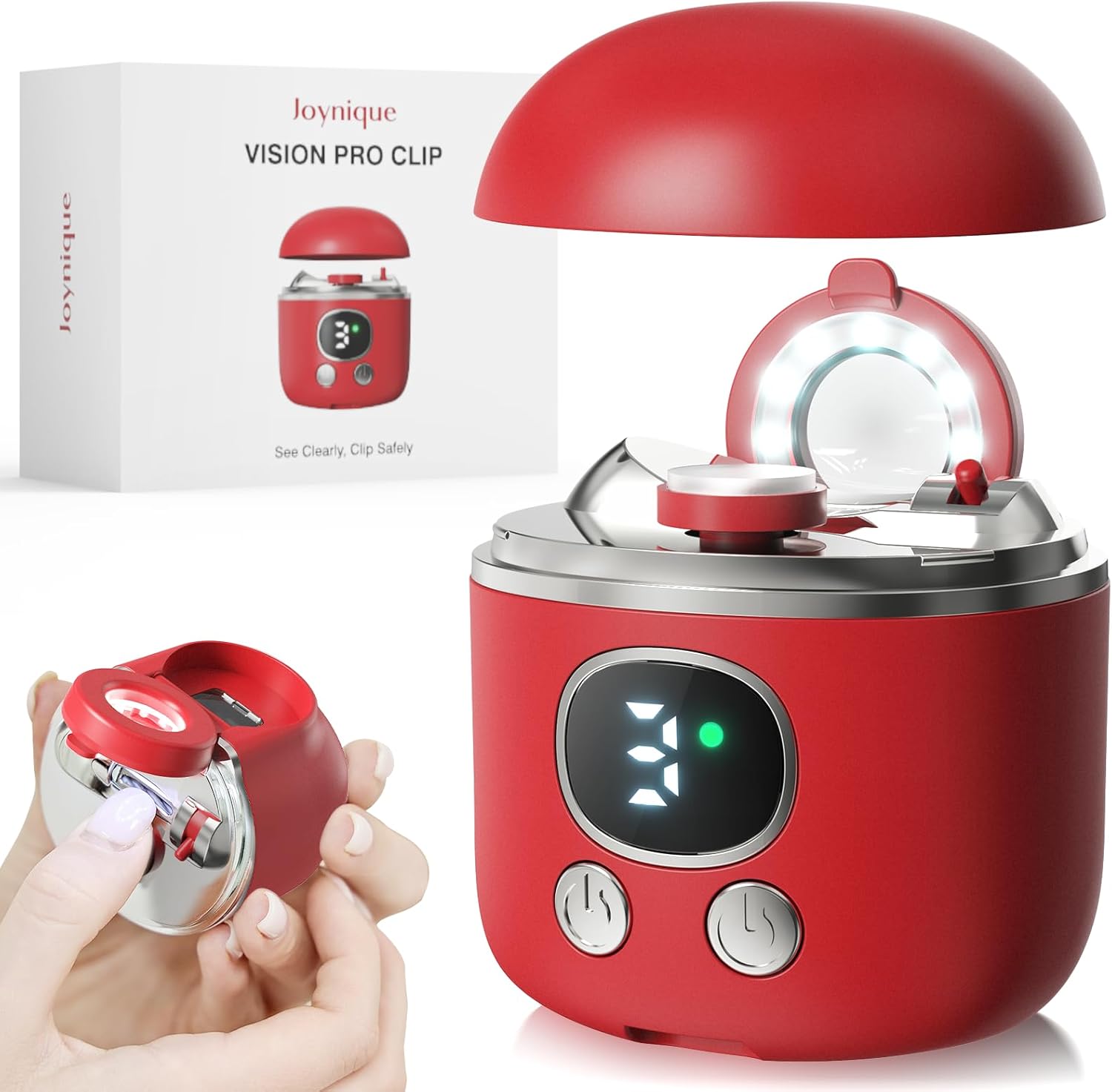 Electric Nail Clipper with 3 Speeds,Safety Fingernail Trimmer for Adults, Seniors, Kids,Adjustable Blade Opening for Thick&Thin Nail,Magnifying Glass & LED Light,Nail Scraps Storage, USB Charging,Red