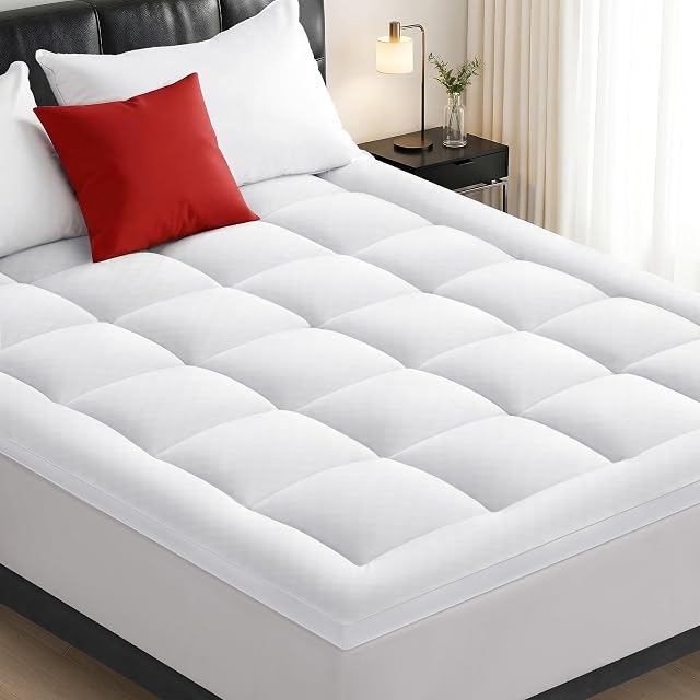 Mattress Topper 800GSM,Breathable Plush Pillow Top Mattress Pad Cover,3D Air Bed Mattress Protector Fitted 8"-21" Pocket Mattress (White, Queen)