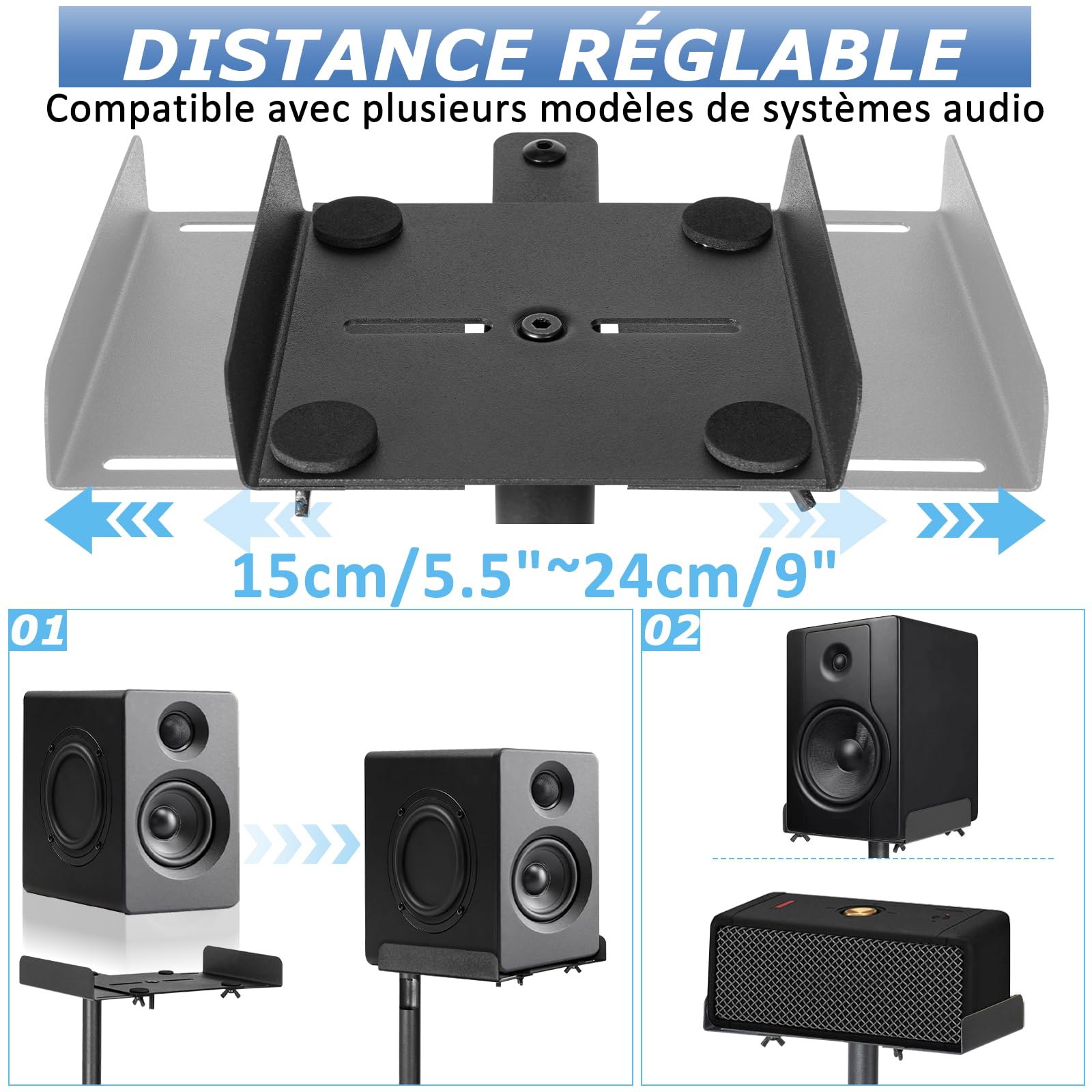 OUUTMEE Lot de 2 Supports d'Enceinte Réglable en Hauteur de 79 à 130CM