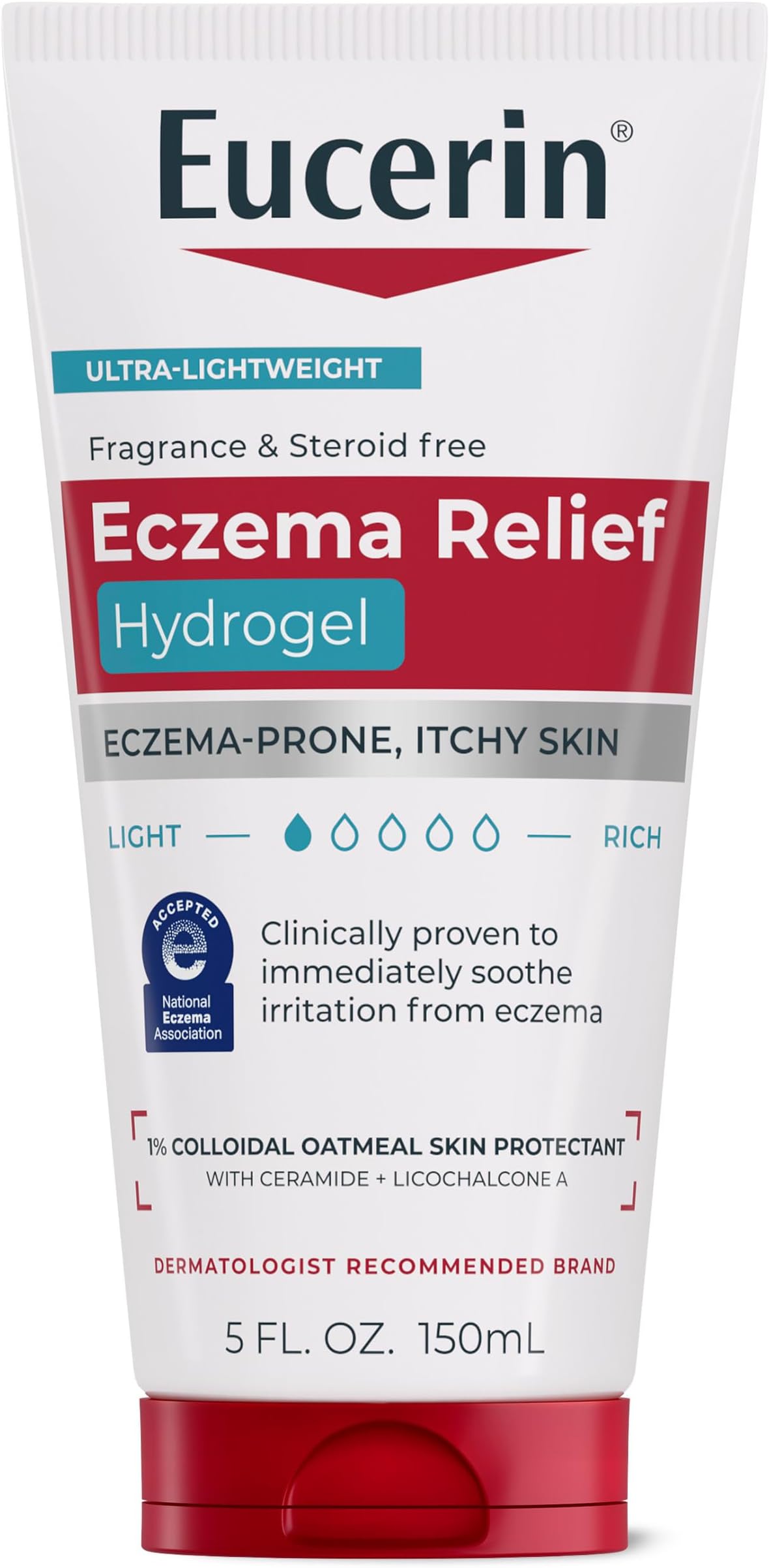Eczema Relief Hydrogel for Dry, Itchy, Eczema-Prone Skin, Fragrance Free and Steroid Free Body Moisturizer for Dry Skin, 5 Fl Oz Tube