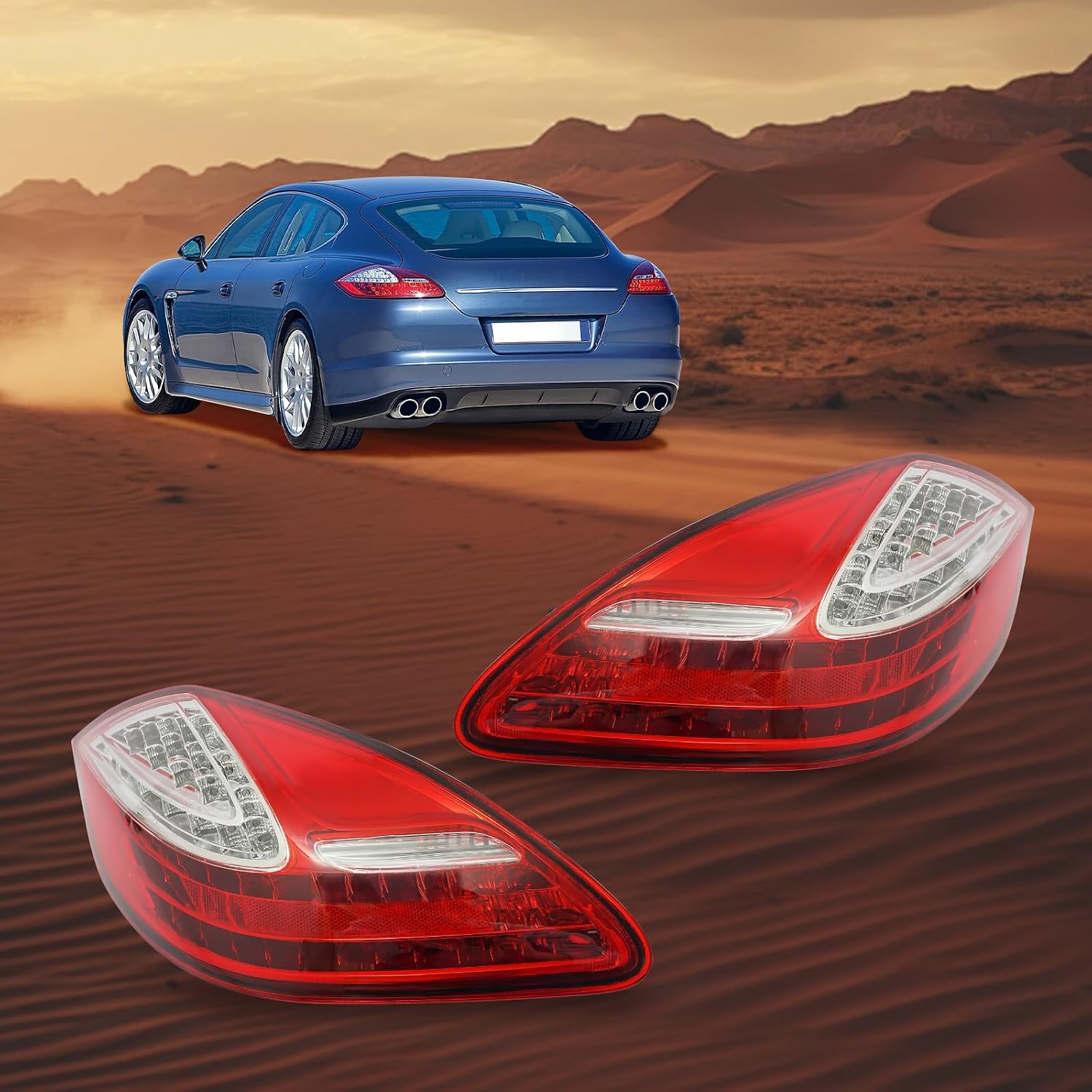 Tail Light Assembly for 2010-2013Porsche Panamera 970 3.6L 4.8L Driver and Passenger Side Rear Taillight Brake Lamp with LED Bulbs Red Lens (Left + Right)