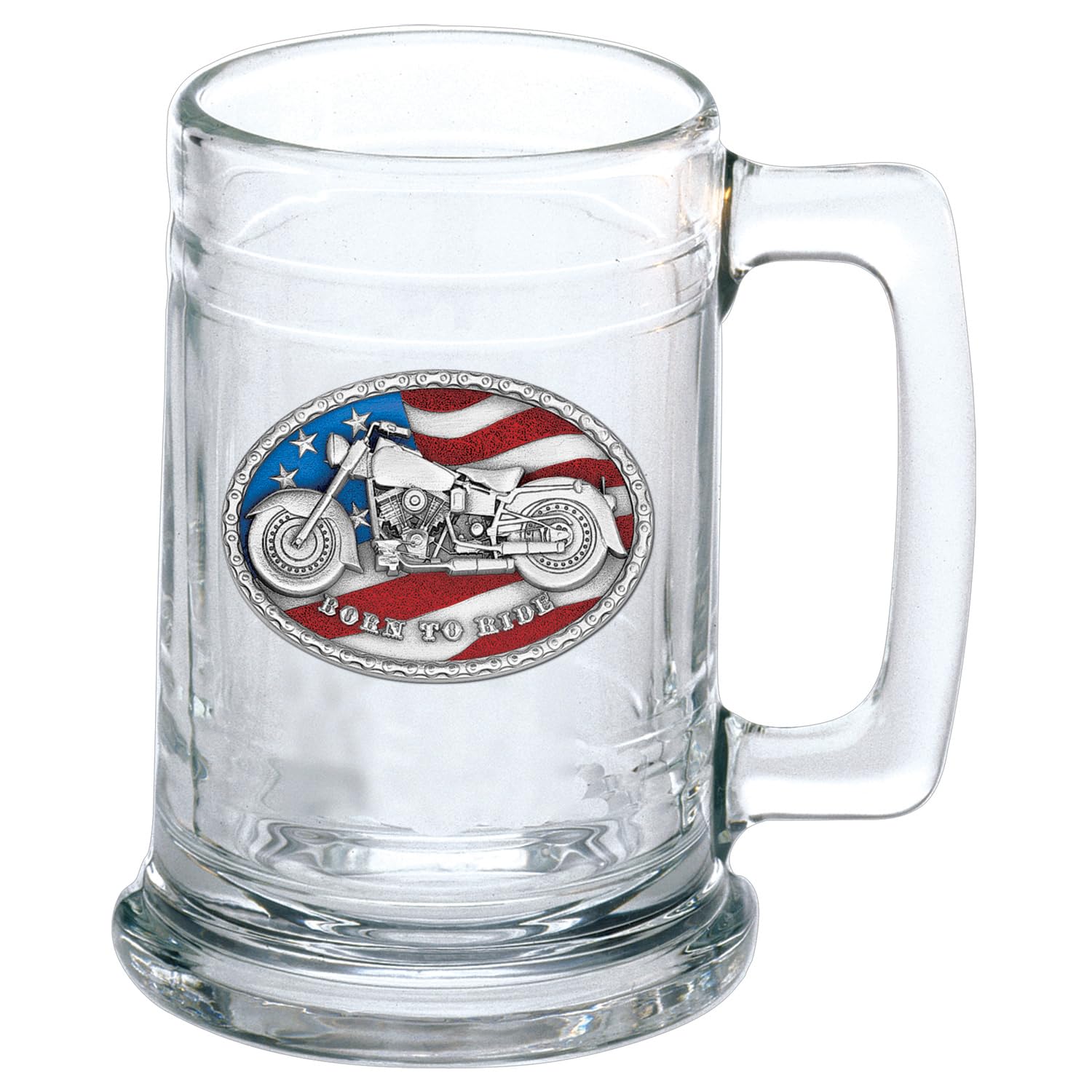Heritage Pewter Motorcycle Beer Stein Glass | 15 Ounce German-Style Beer Glass | Intricately Crafted Metal Pewter Inlay