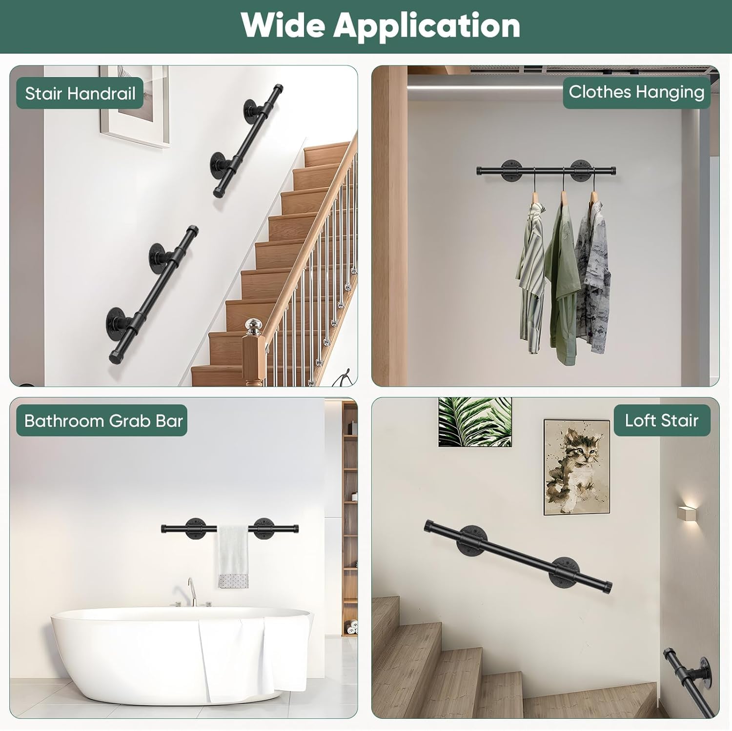 Pasamanos para Escalera, Sunowl 0,5M Barandilla para Escalera Interiores y Exteriores, Barandillas Metal Antideslizantes Seguridad, Barandillas de Galvanizada para Escaleras, Cocina, Baño, Jardín