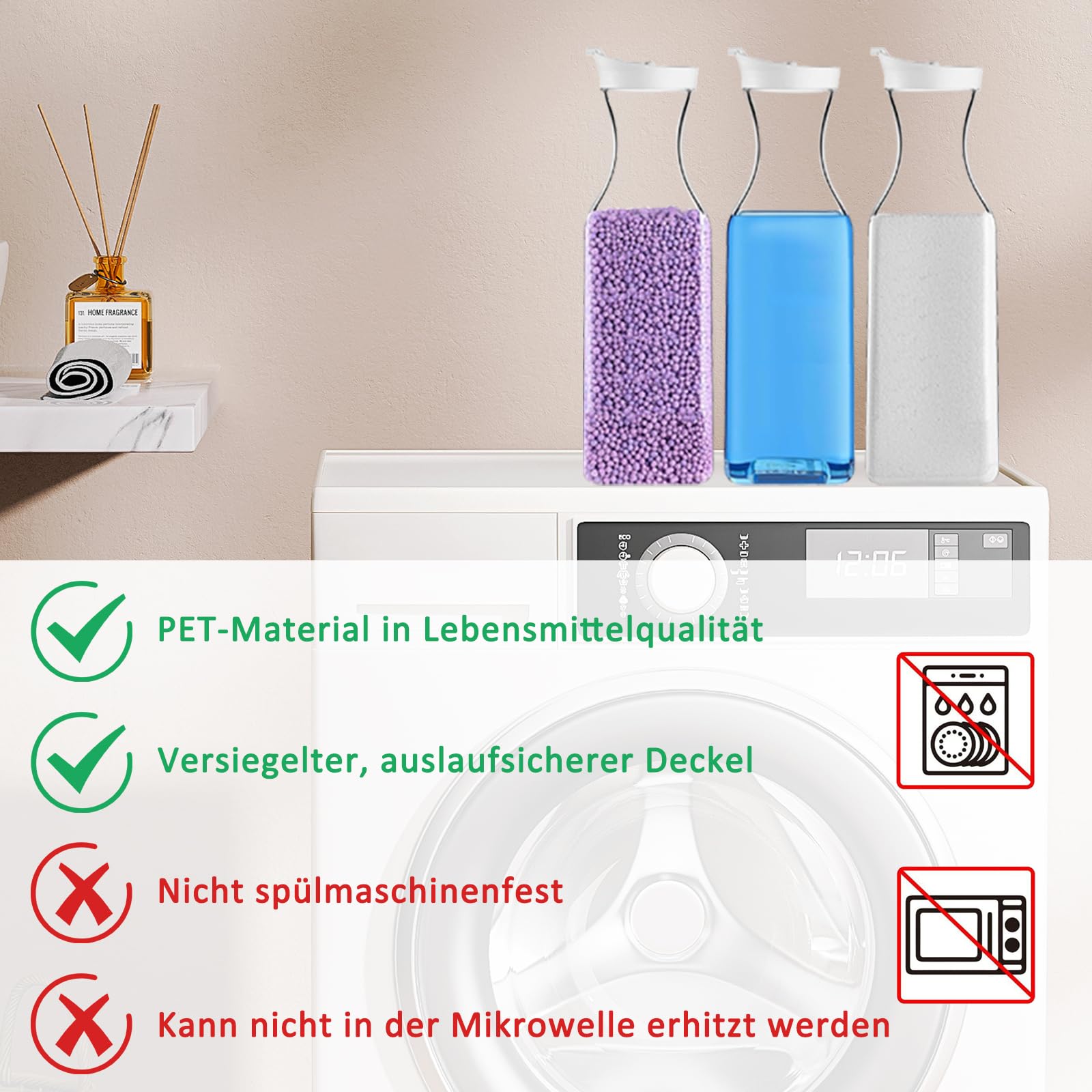 Pudełko do przechowywania środków piorących, 3 sztuki środków piorących, pojemnik na proszek do prania 1,5 l, do stosowania w detergentach, płynnych środkach piorących i perełkach zapachowych