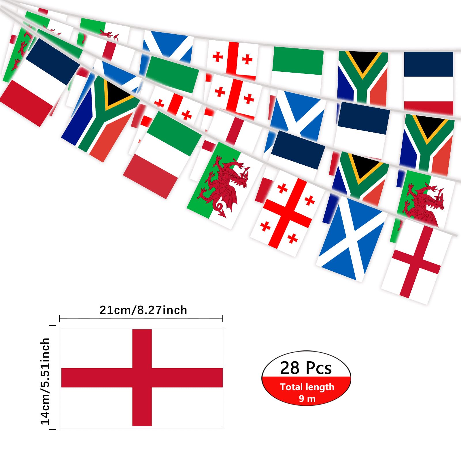 YOFANUP 2023-24 Rugby Challenge Cup Bunting, 28 Flags, 9m/30 ft Long, Flags of England, South Africa, Wales, Scotland, Italy - Image 2