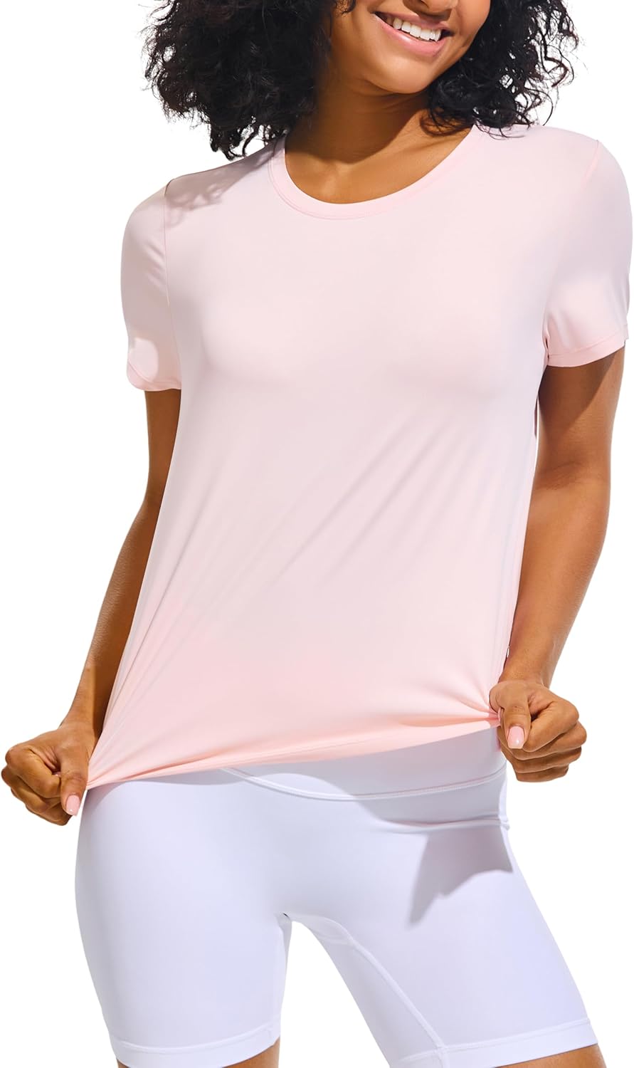 Ice Silk Women's Short Sleeve Workout Shirts Loose Fit Side Slits Athletic Tee Tops