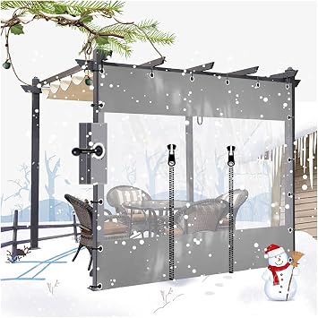 Clear Gazebo Curtains & Waterproof Curtain Outdoor Clear Tarp with Rustproof Grommets for Pergola Porch Gazebos, Custom Size Color Gray, Size 2x2.5m/6.56x8.2ft