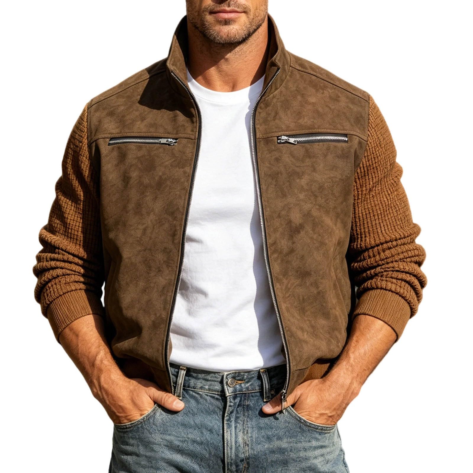 Chaqueta de gamuza sintética para hombre que protege del viento con comodidad 8